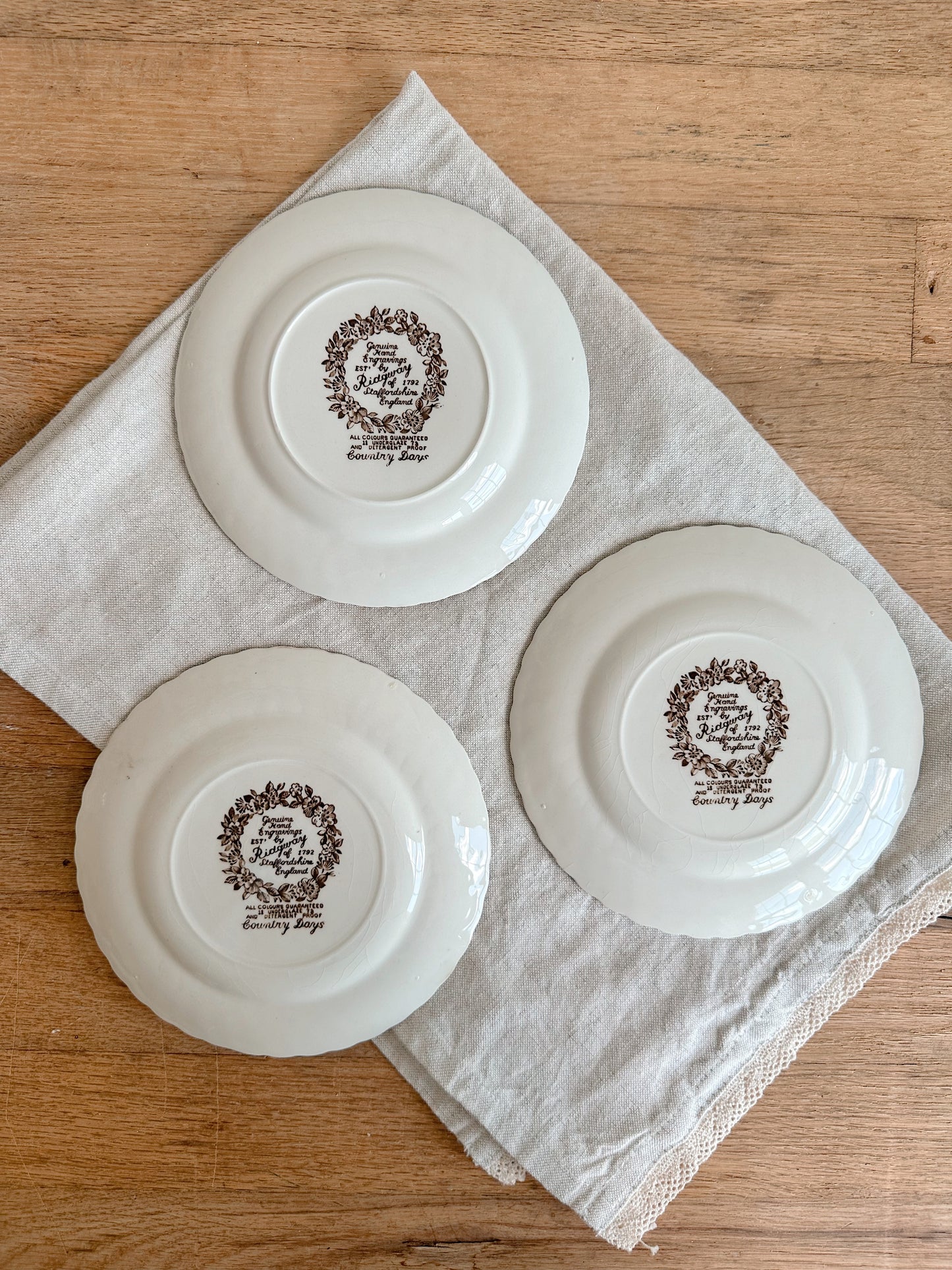 Set of Three Vintage Transferware Dessert Plates
