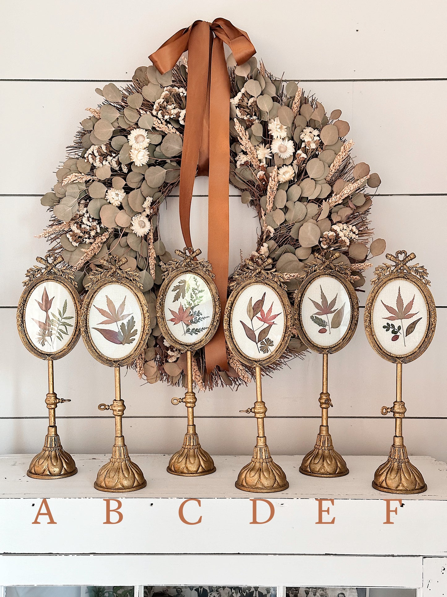 Fancy Pedestal Photo Frame with Pressed Fall Flowers