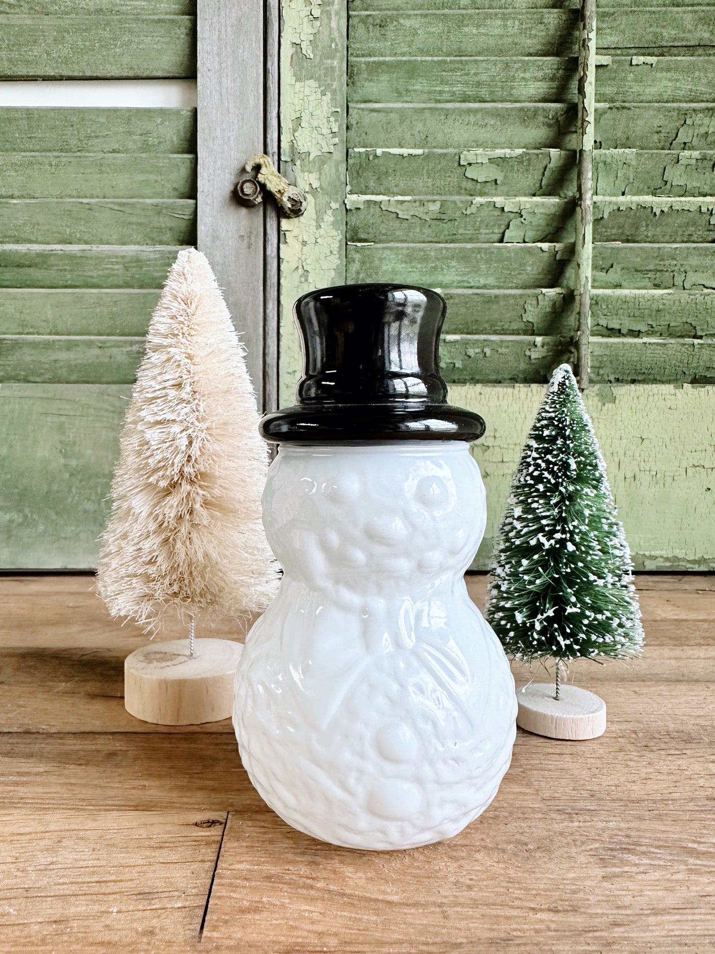 Vintage Anchor Hocking Glass Snowman Canister