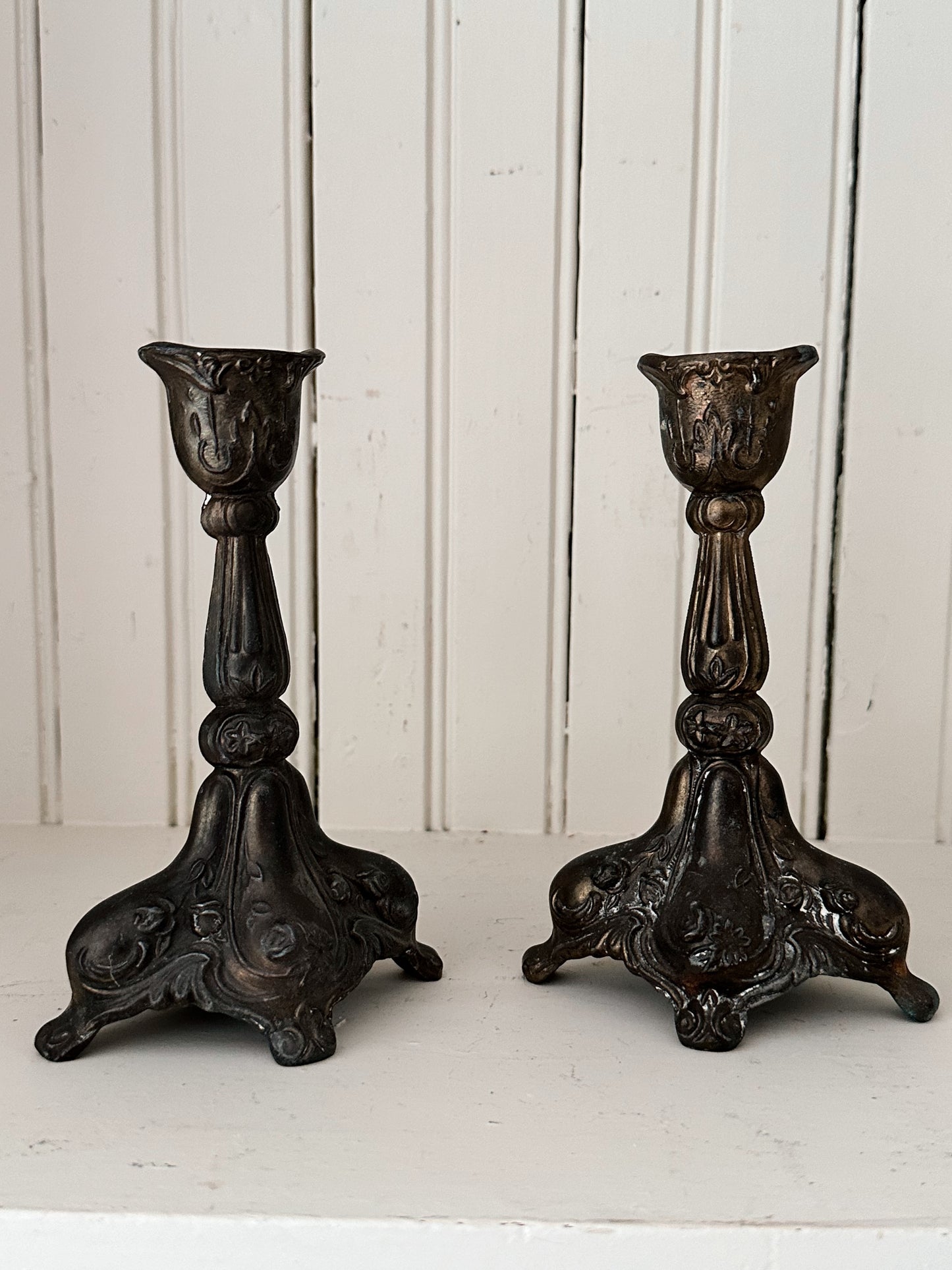 Pair of Ornate Vintage Candlesticks