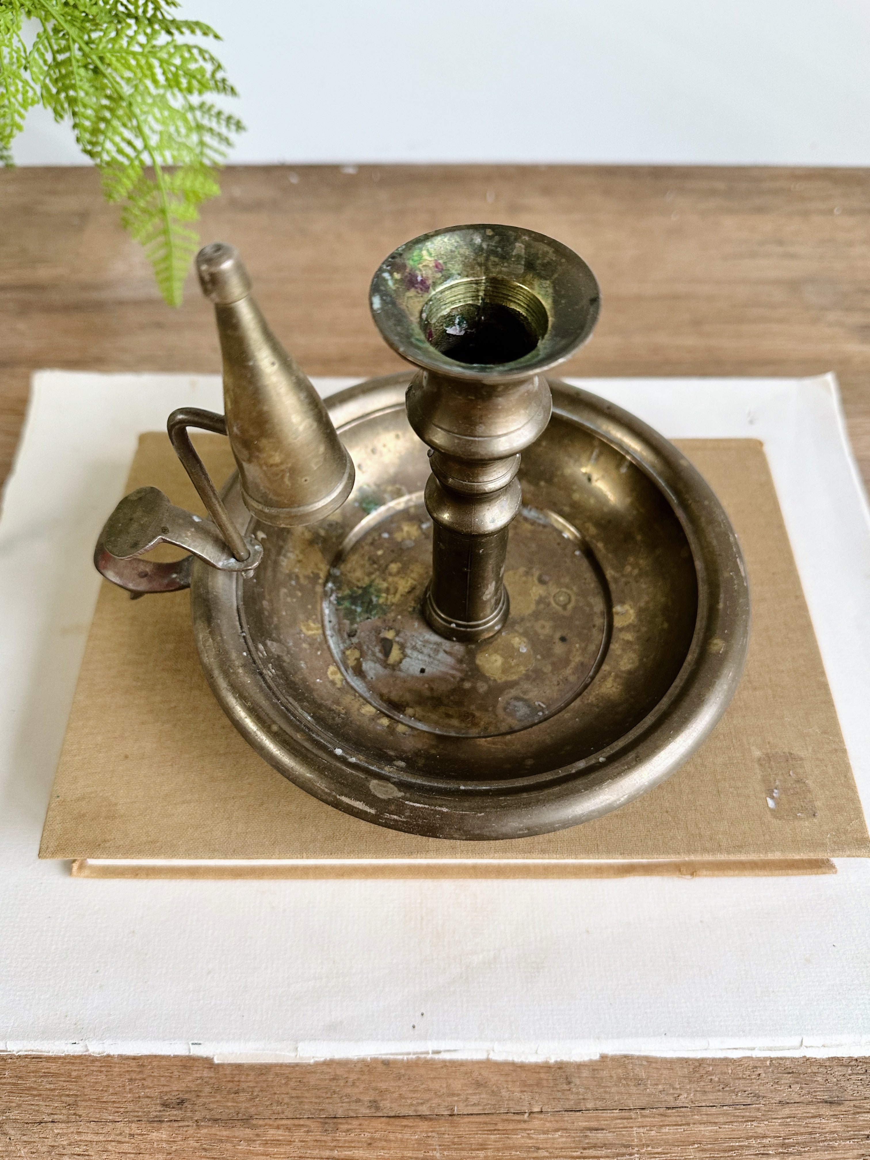 Vintage Brass  Chamber Candle Holder with Attached Snuffer