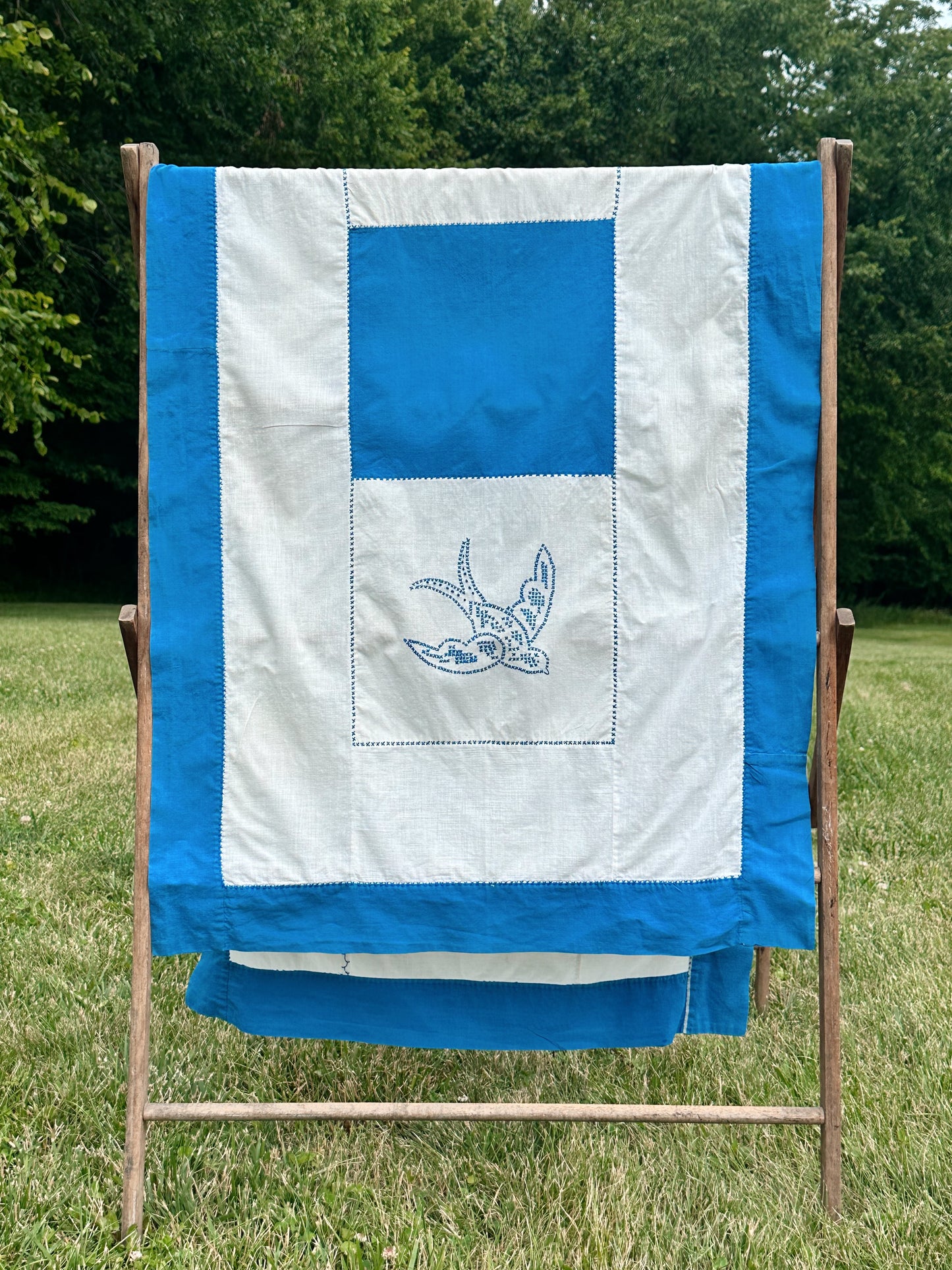 Oversized Vintage Cross Stitched Bird Table Runner