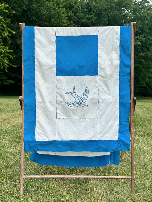 Oversized Vintage Cross Stitched Bird Table Runner