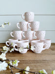 Set of 12 Vintage Jeannette Shell Pink Milk Glass Feather Cups
