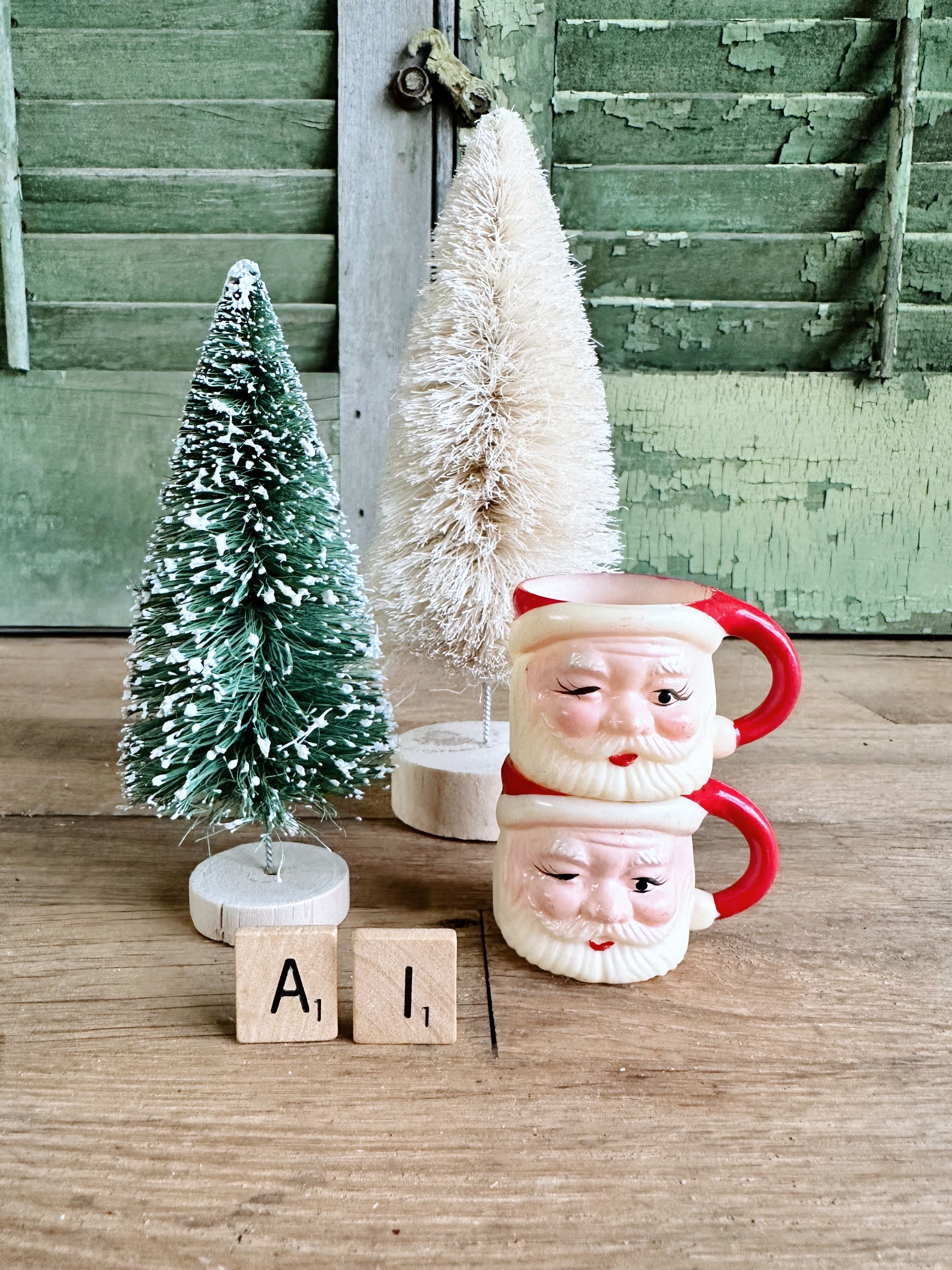 Set of Two Plastic Mini Vintage Santa Mugs