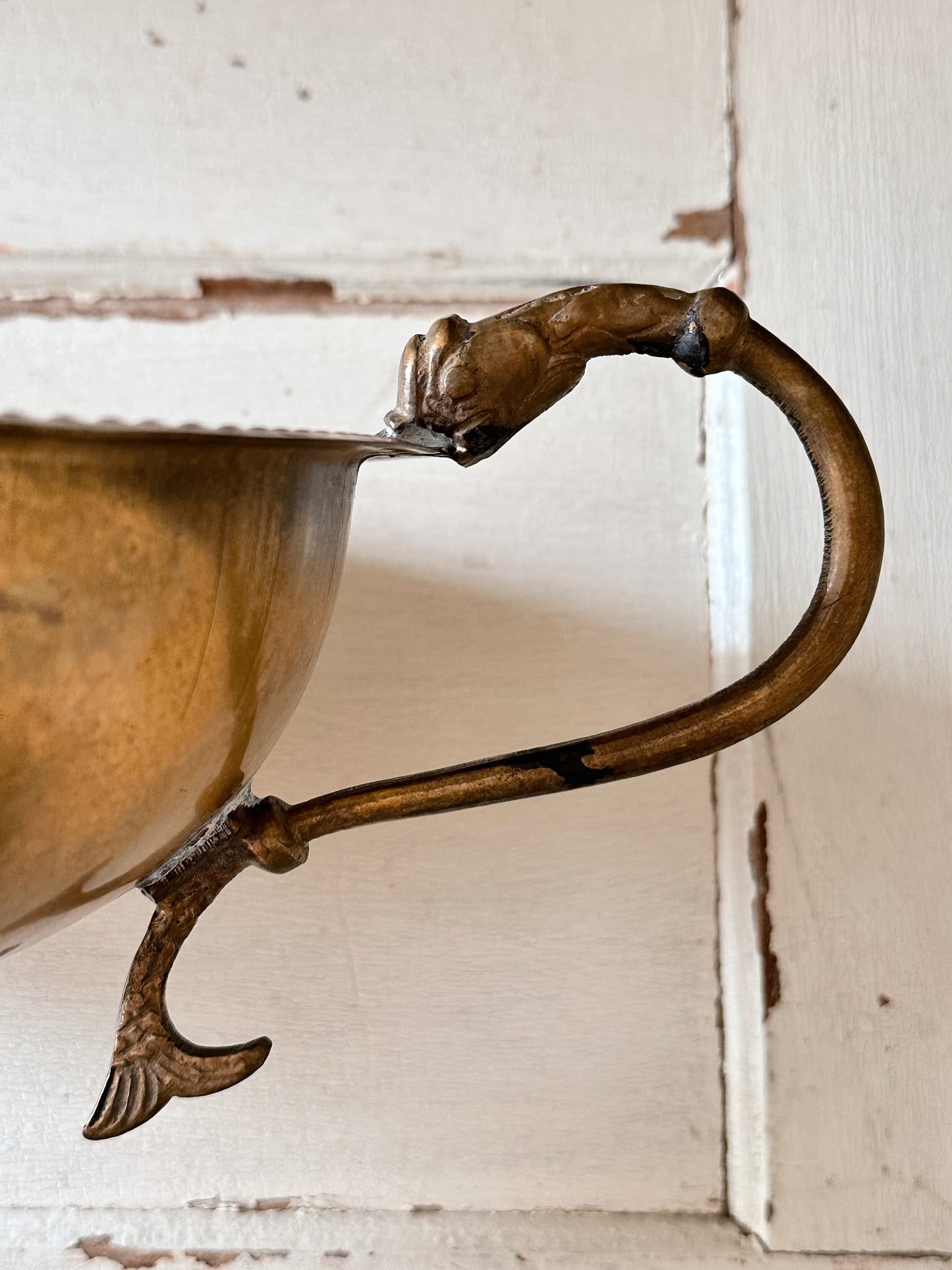 Beautiful Vintage Brass Koi Handle Pedestal Bowl