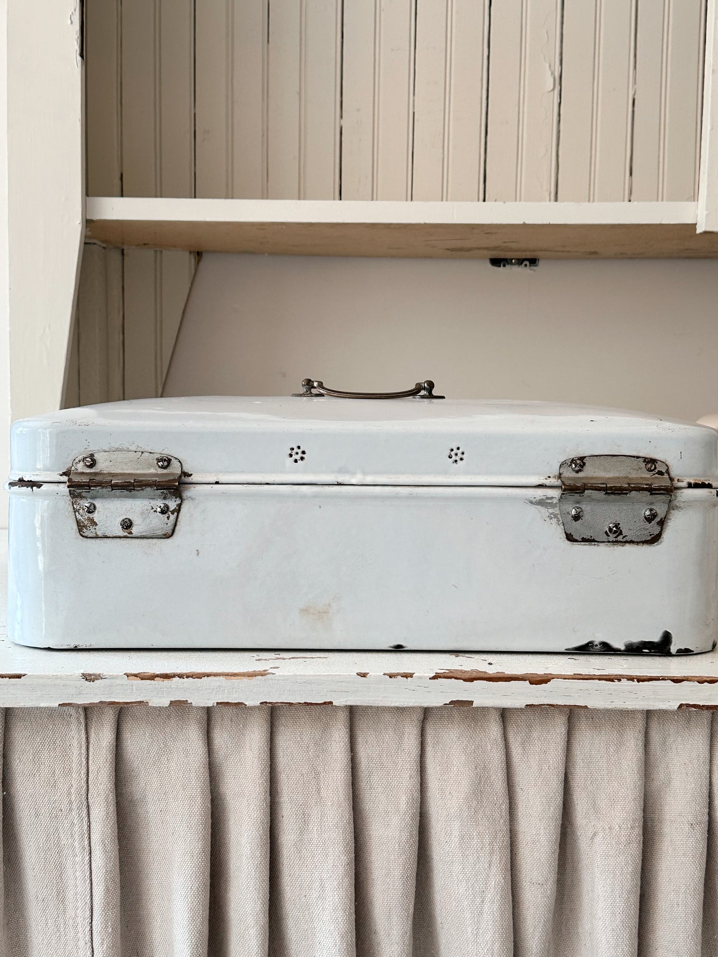 Large Antique Enamelware Bread Box