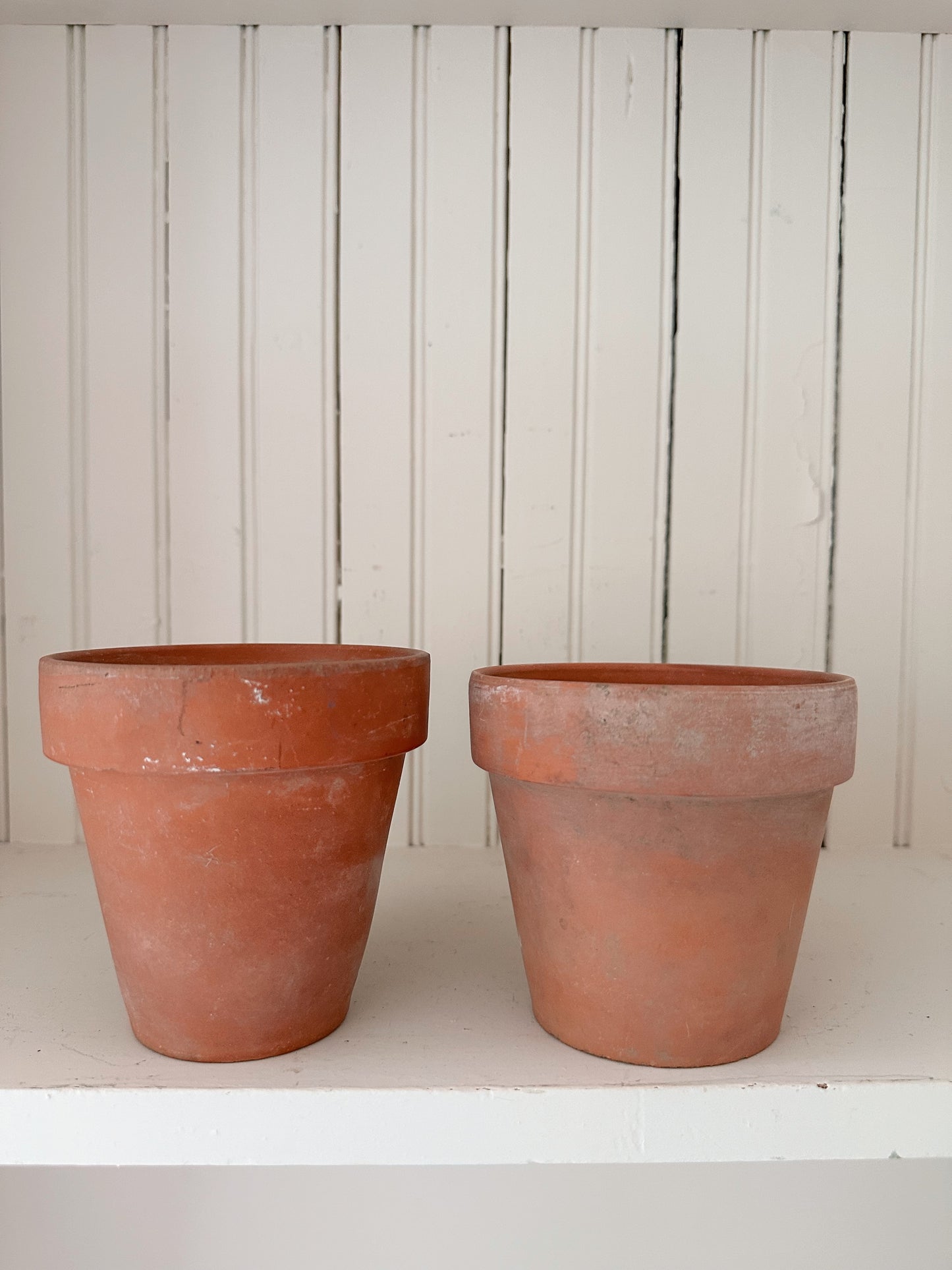 Vintage Chippy Wire Basket & Worn Terra Cotta Pots