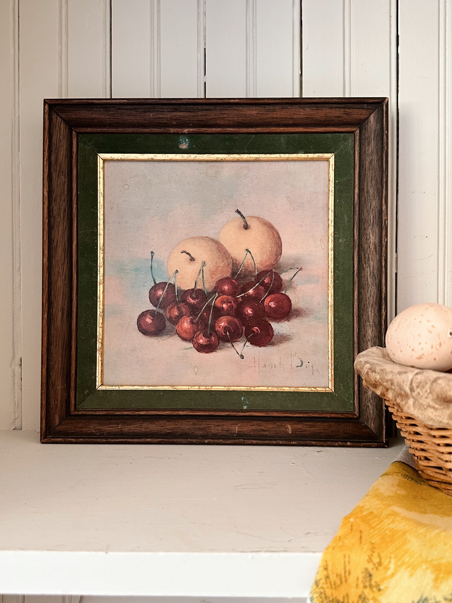 Vintage Framed Fruit Print (Apples & Cherries)