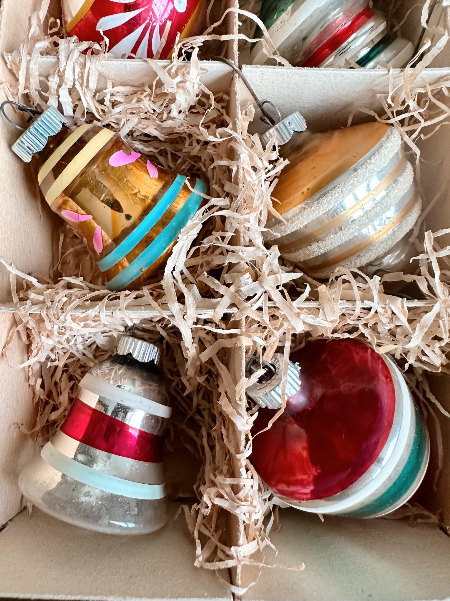 Box of Vintage Glass Ornaments (10 are shiny brites)