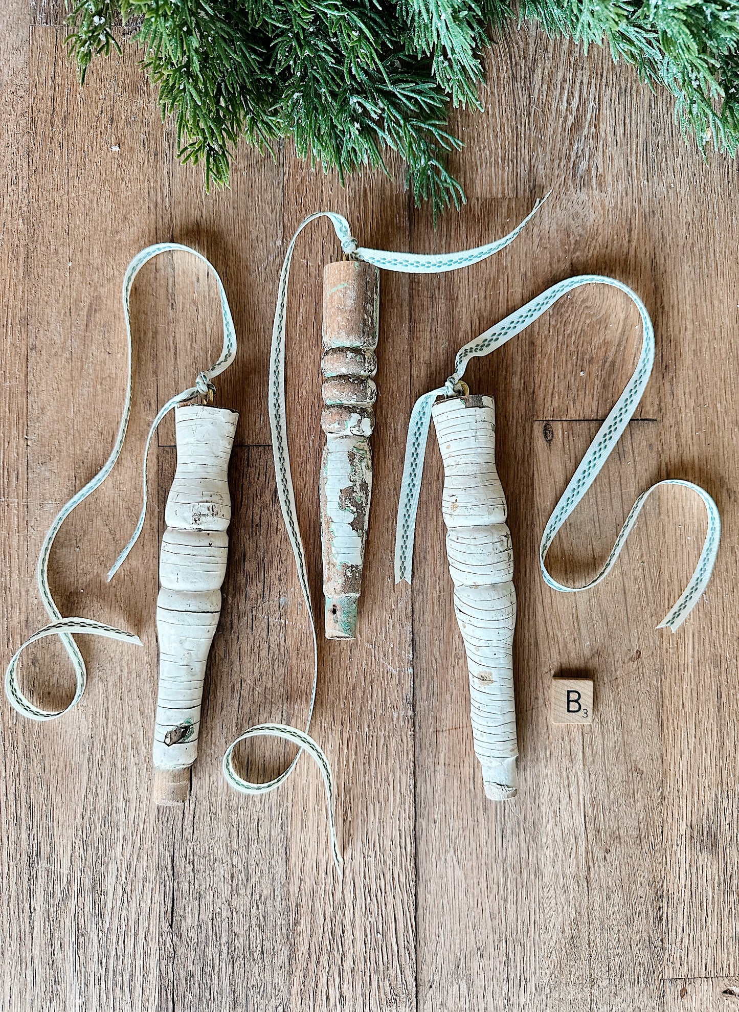 Set of Three Vintage Spindle Ornaments