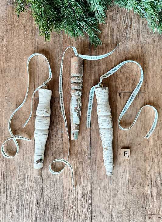 Set of Three Vintage Spindle Ornaments