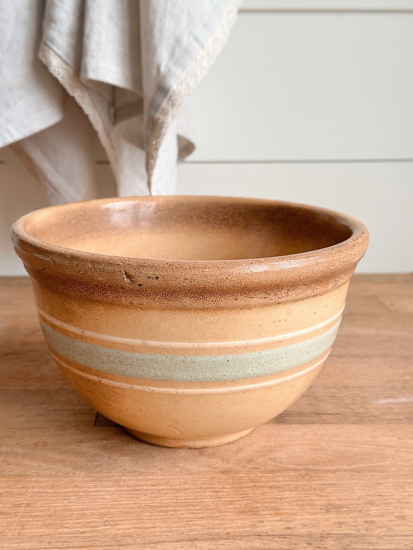 Vintage Robin’s Egg Blue Banded Stoneware Bowl