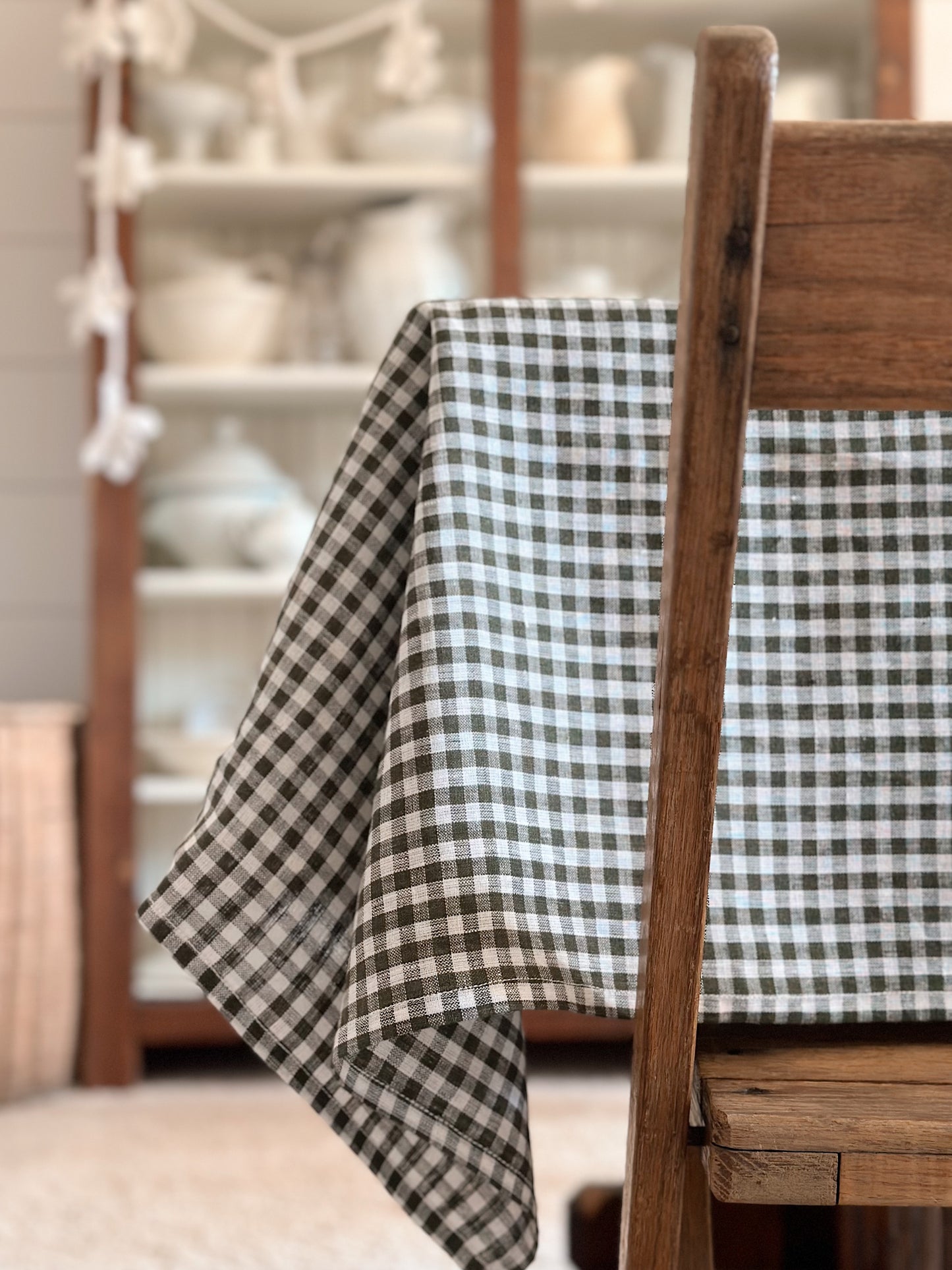 Linen Olive Gingham Table Cloth