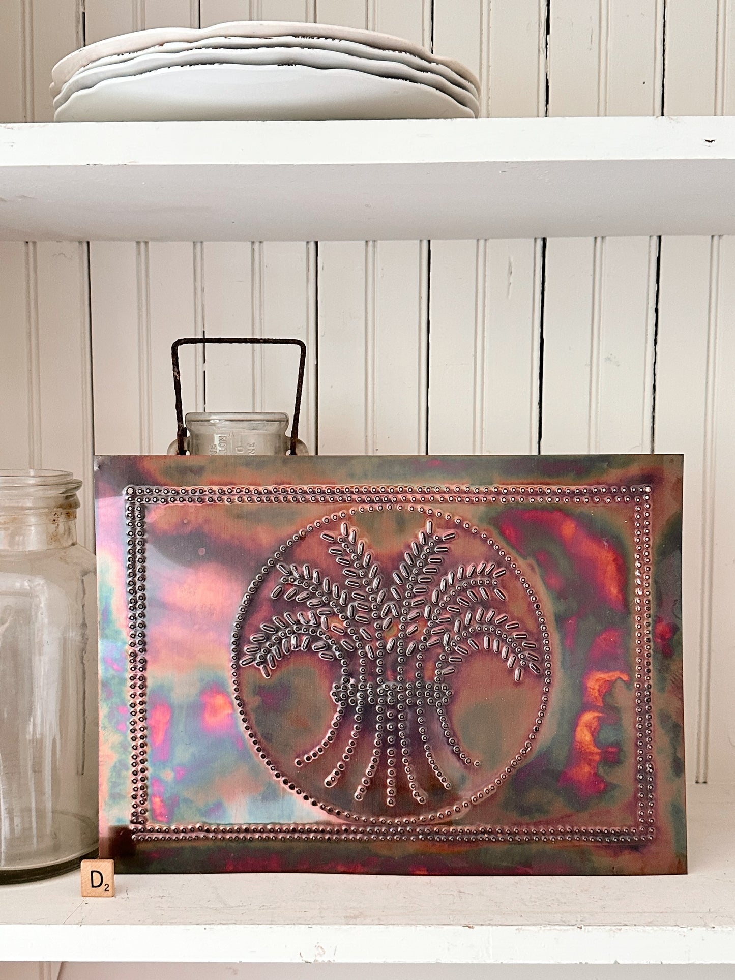 Vintage Punched Tin Cabinet Panel