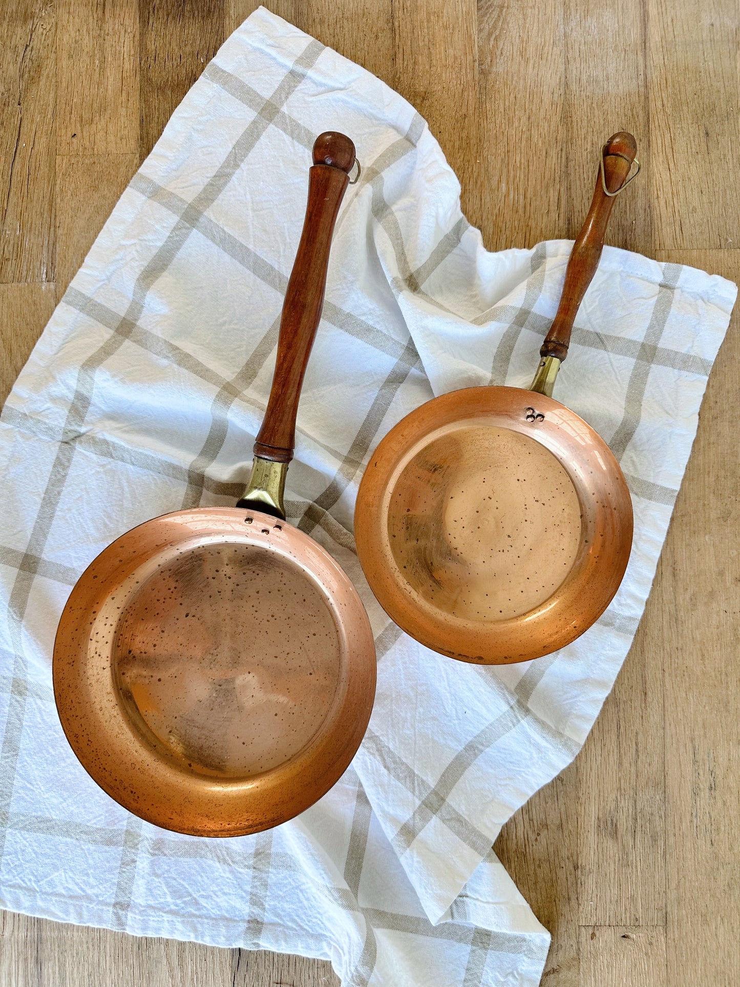 Set of Two Vintage Copper Frying Pans