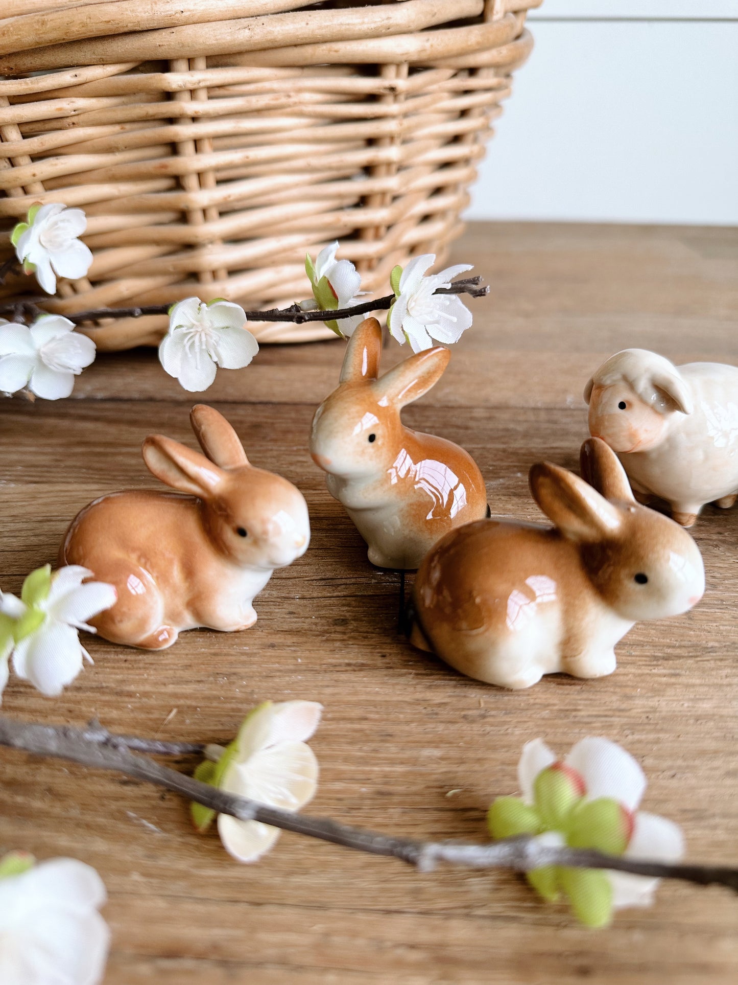 Collection of Five Vintage Sheep & Bunny Figurines