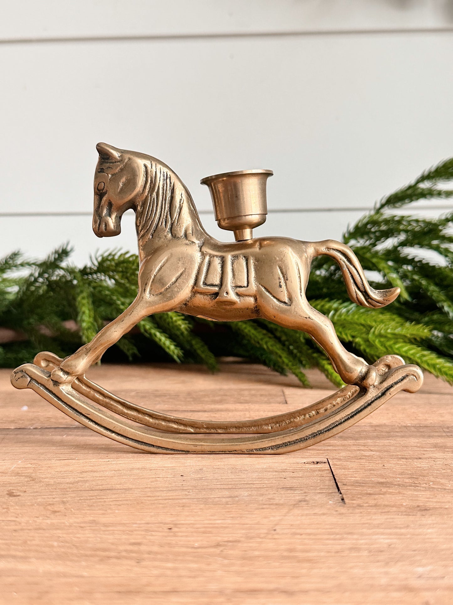 Vintage Brass Rocking Horse Candleholder