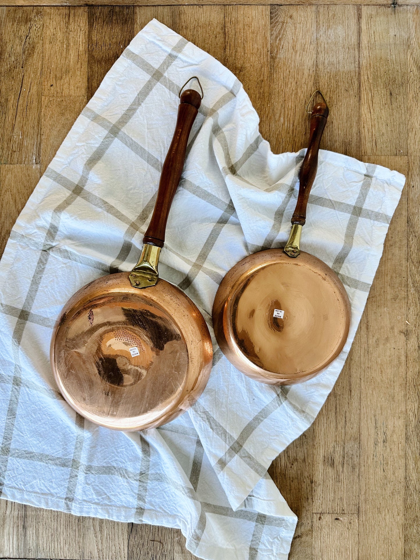 Set of Two Vintage Copper Frying Pans