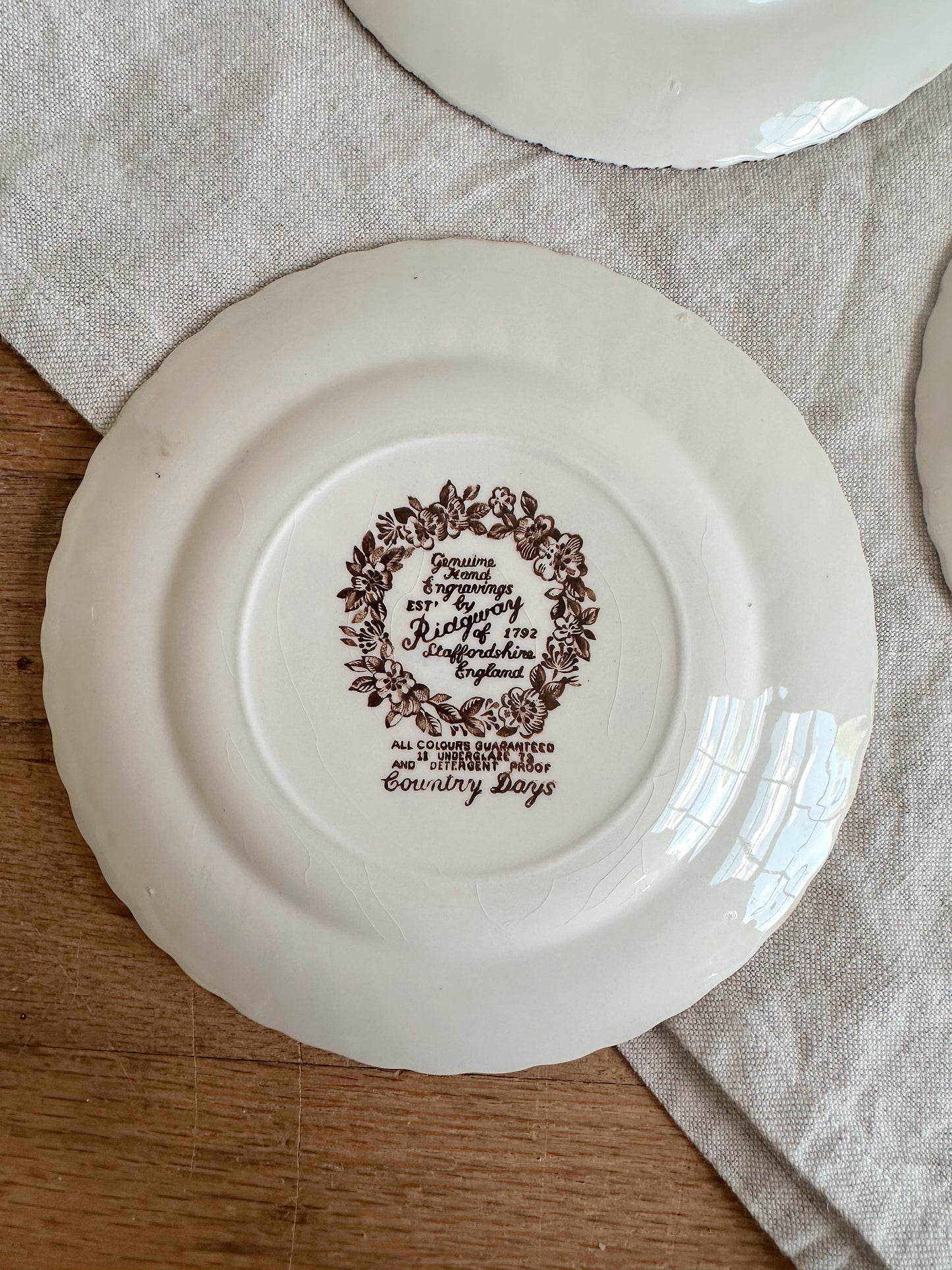 Set of Three Vintage Transferware Dessert Plates