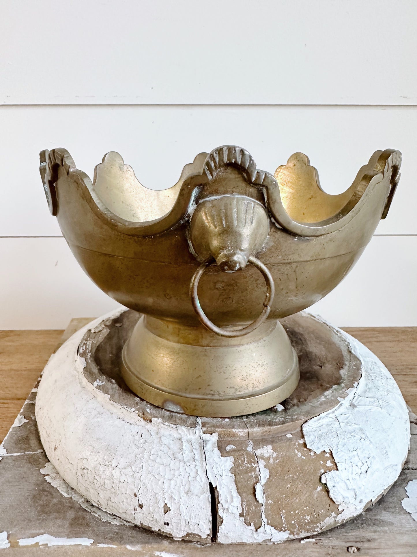 Vintage Brass Lion Head Compote