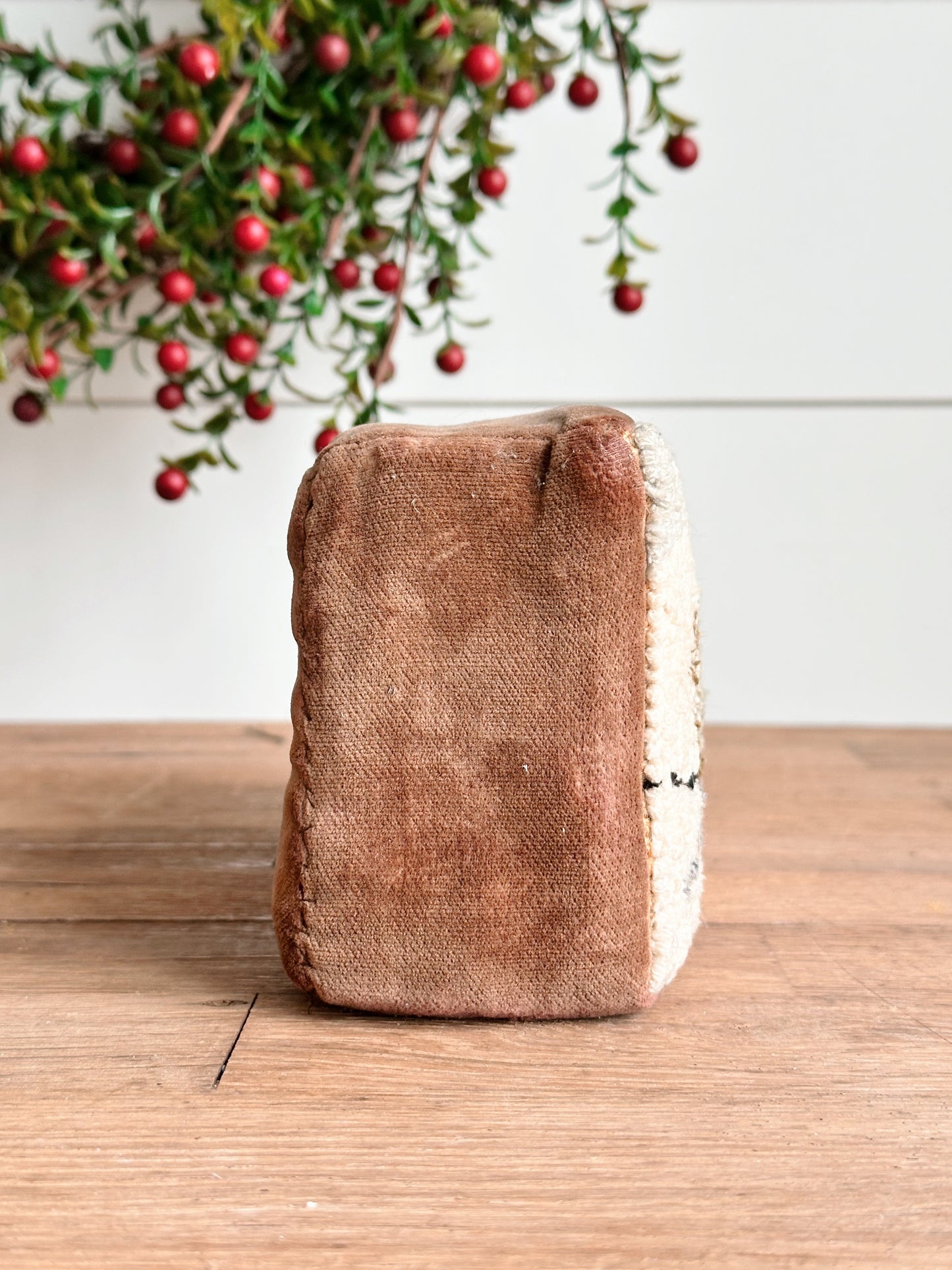 Vintage Hooked and Velvet Covered Brick Door Stop