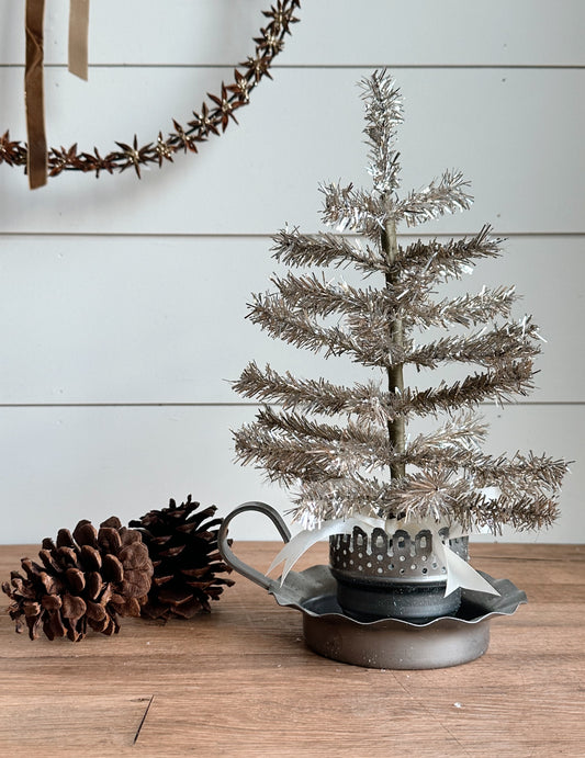 Vintage Tin Lamp Base Tinsel Tree