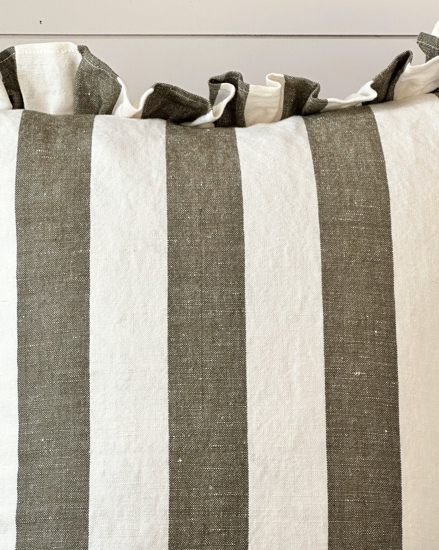 Ruffled Deep Moss Stripe Pillow Cover