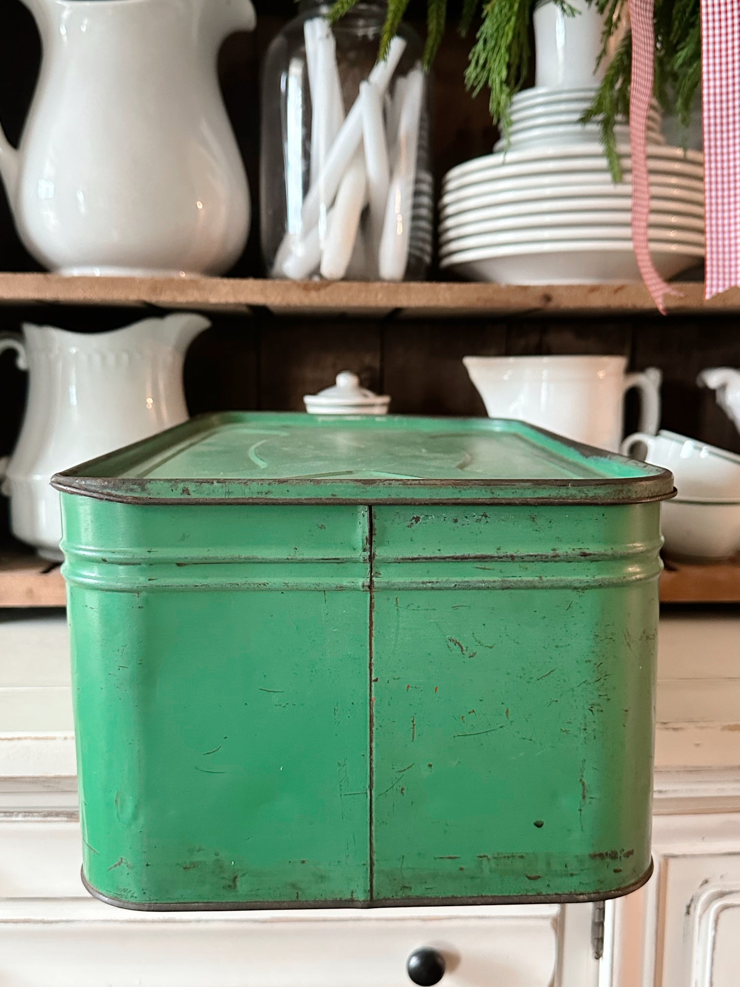 Vintage Green Tin Bread Box
