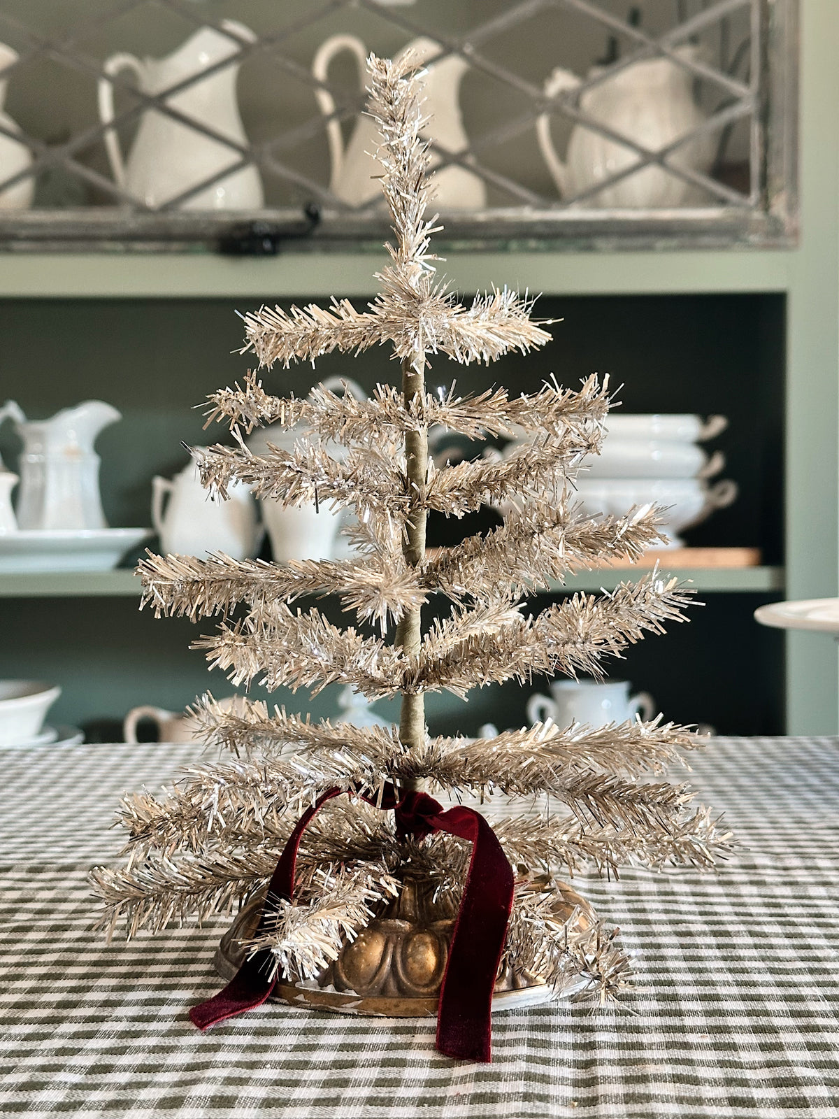 Vintage Cast Brass Lamp Base Tinsel Tree
