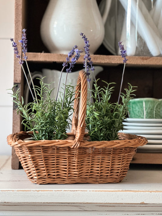 Vintage Wicker Basket & Faux Lavender