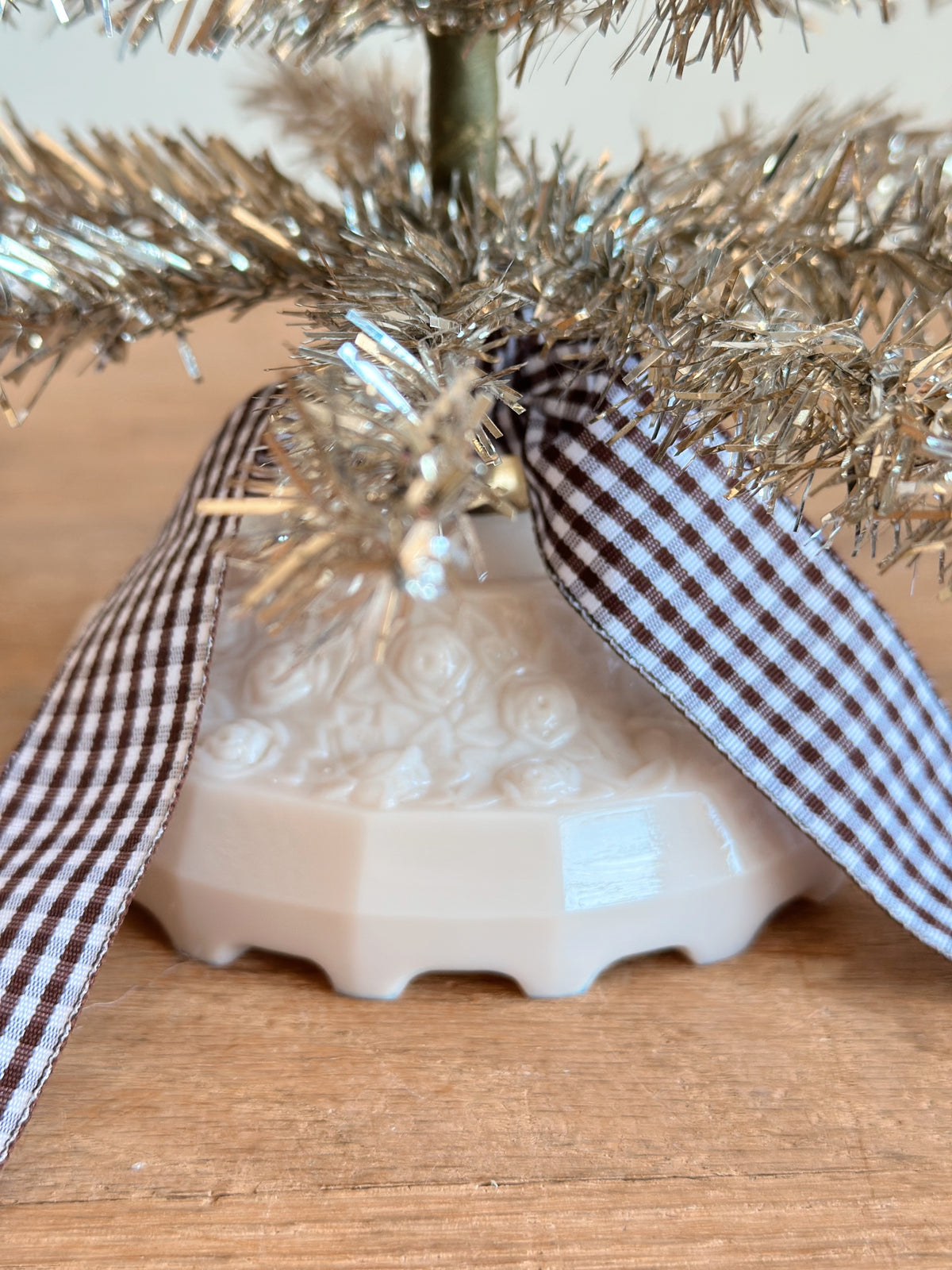 Vintage Pink Milk Glass Lamp Base Tinsel Tree