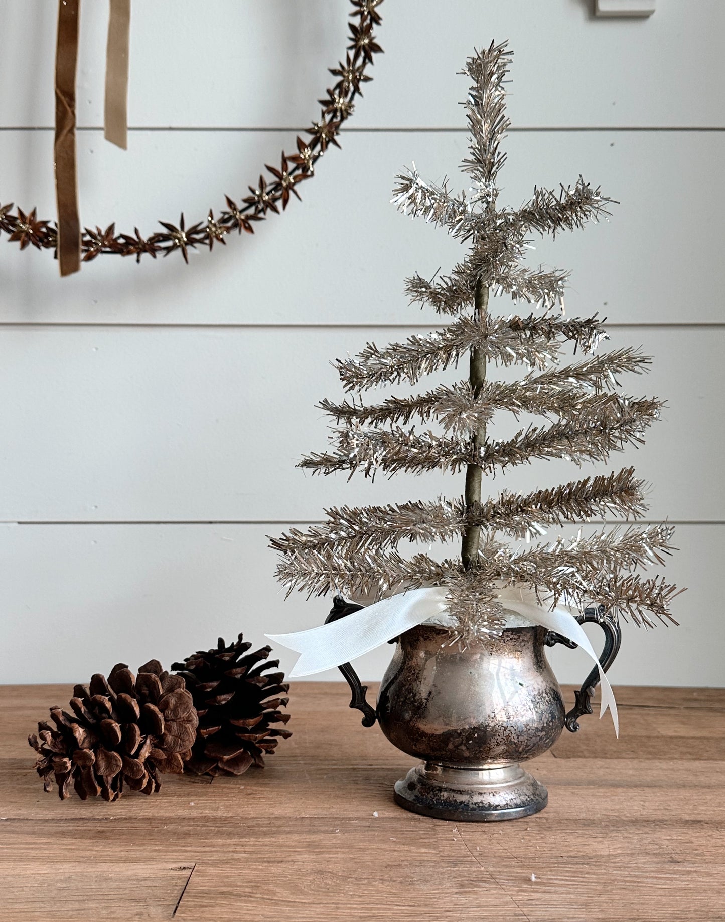 Vintage Silver Plate Sugar Bowl Tinsel Tree