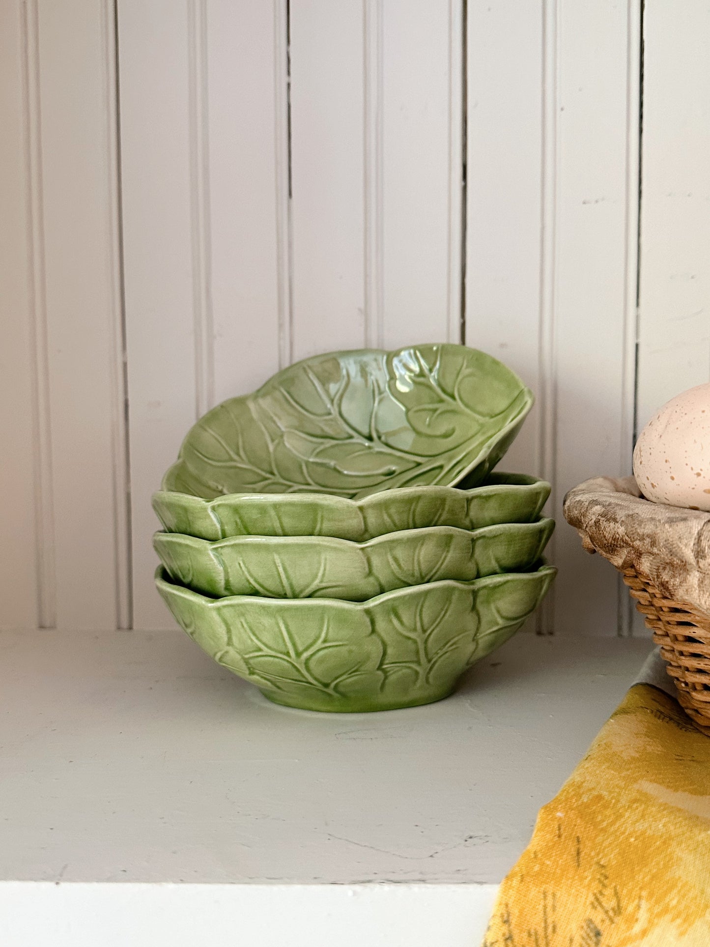 Set of Four Vintage Hand Painted Cabbage Ware Bowls