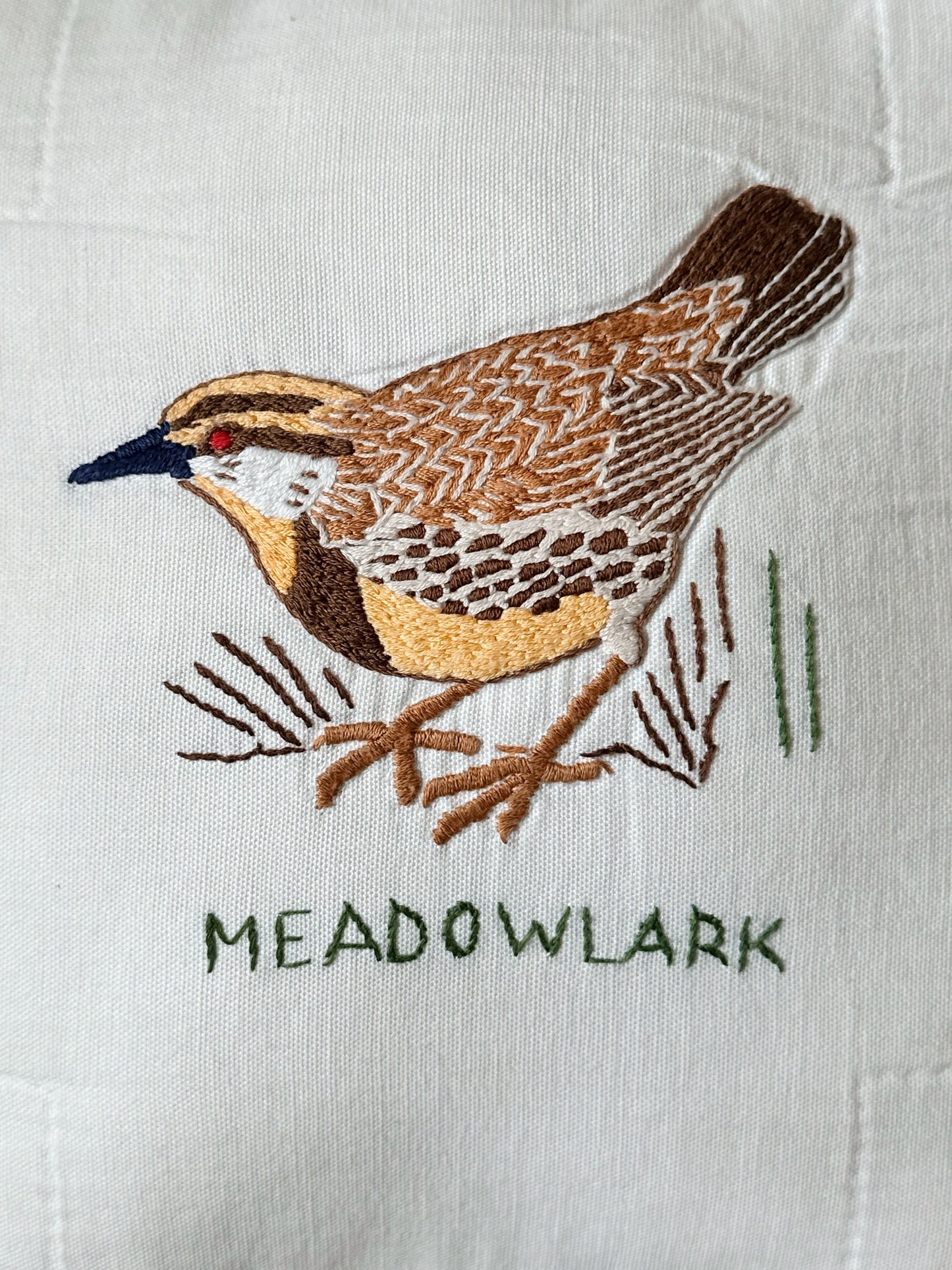 Handmade Vintage Quilt Pillow, Meadow Lark