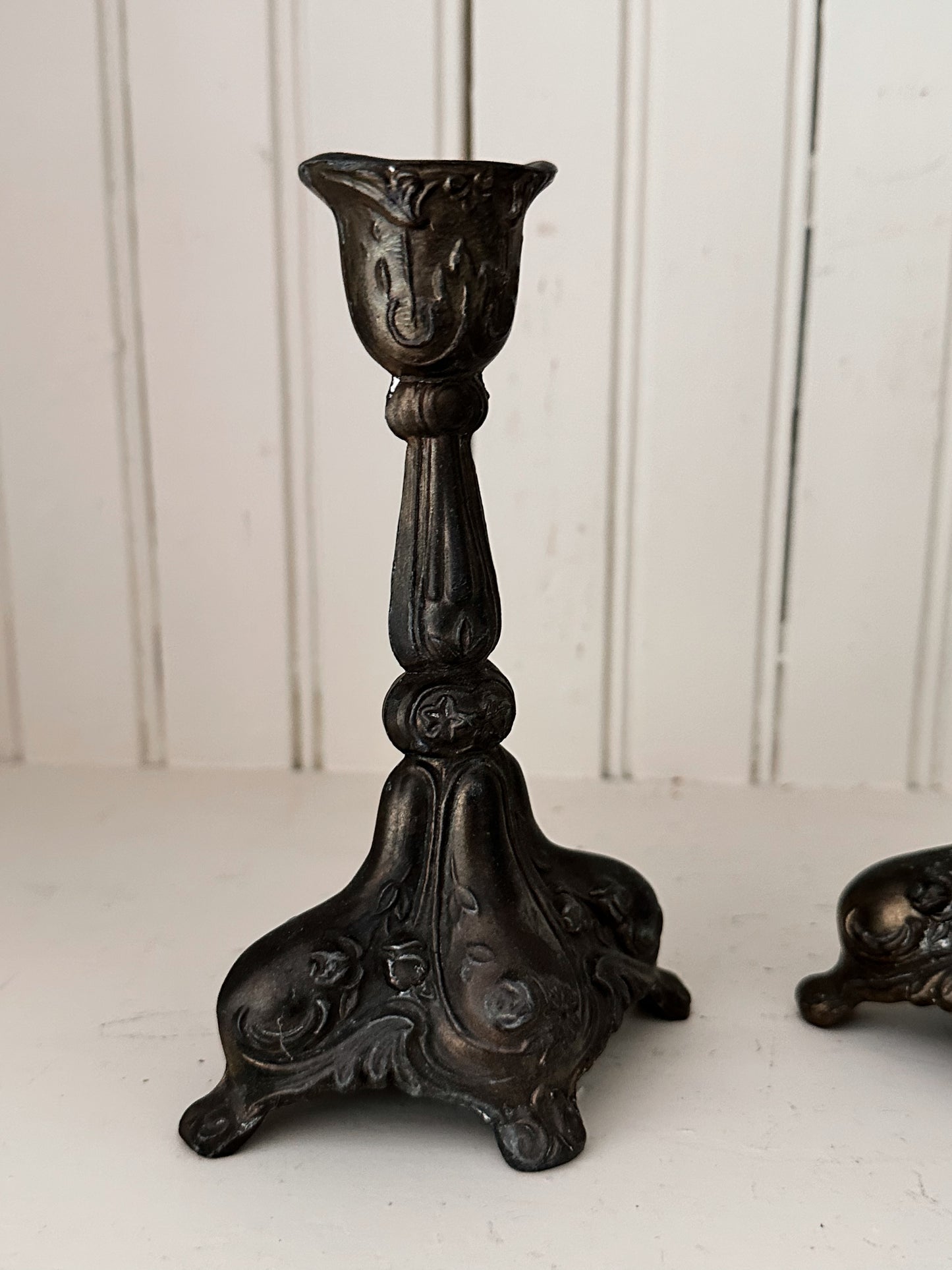 Pair of Ornate Vintage Candlesticks