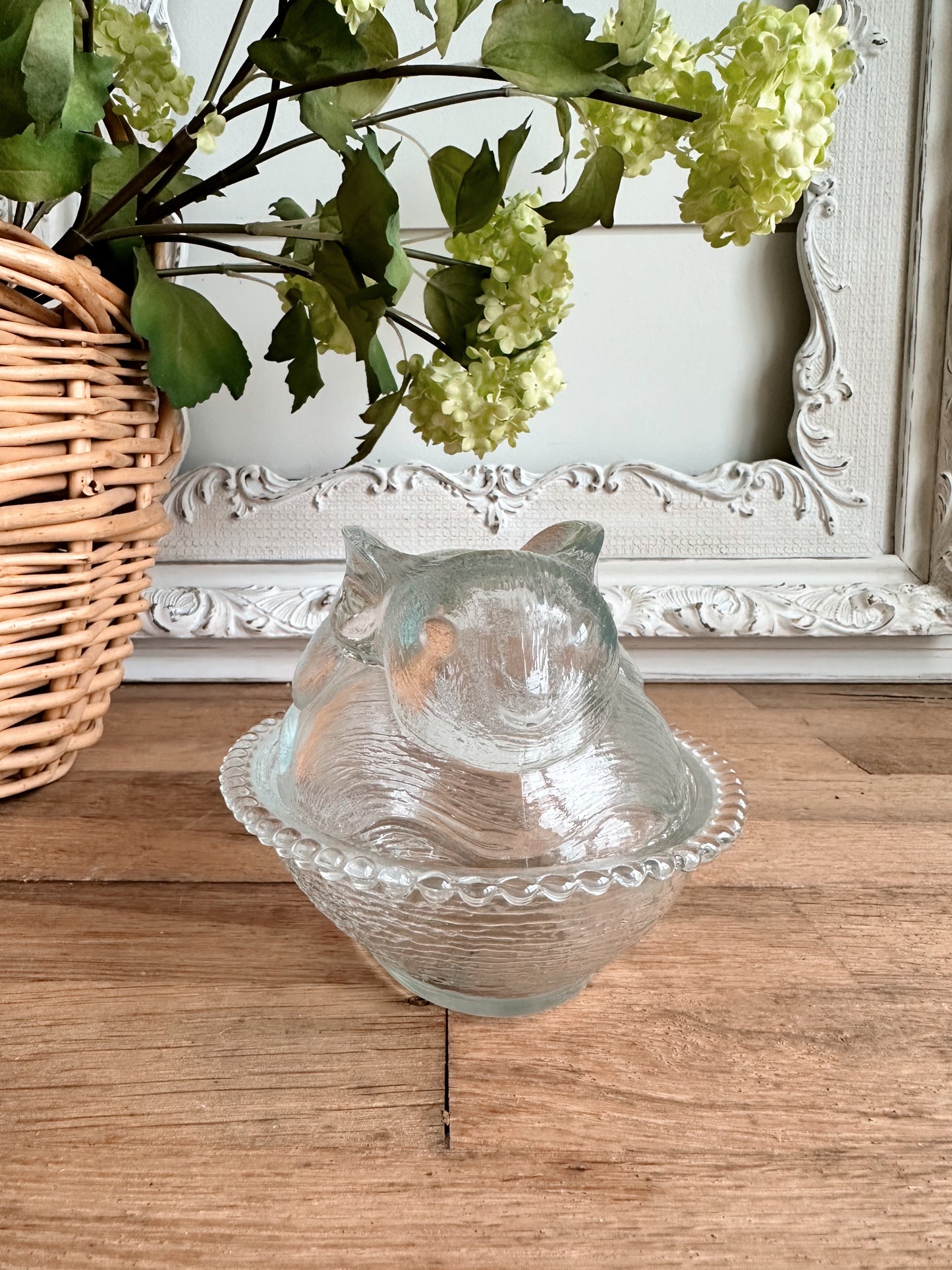 Vintage Glass Bunny on a Basket