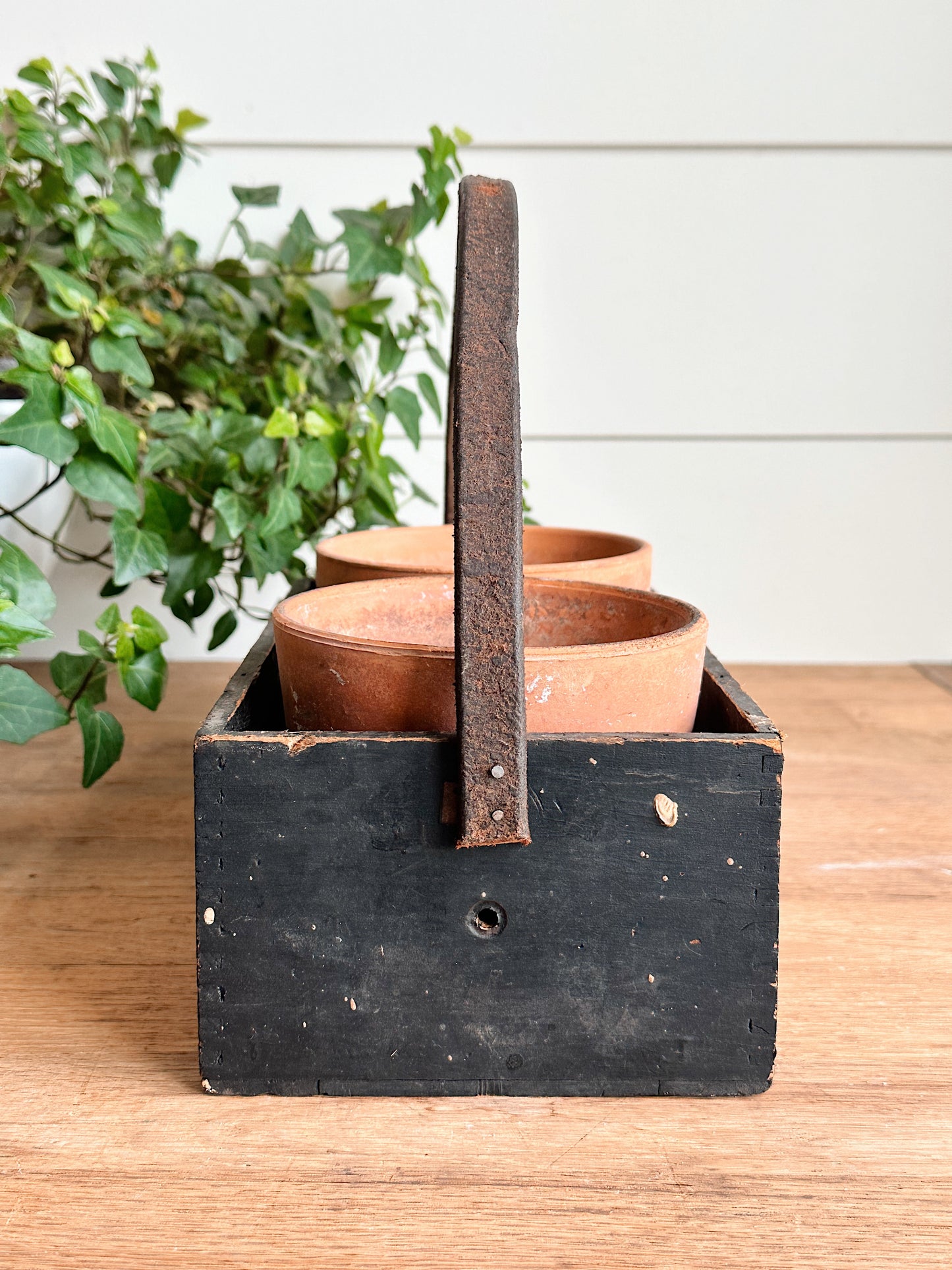 Vintage Handmade “Yeast Foam”Wood Caddy & Pots