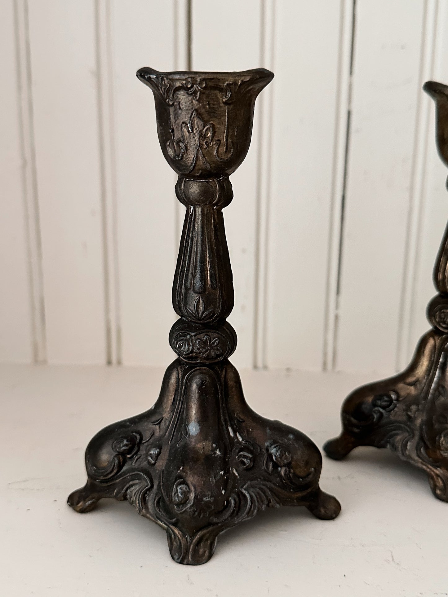 Pair of Ornate Vintage Candlesticks