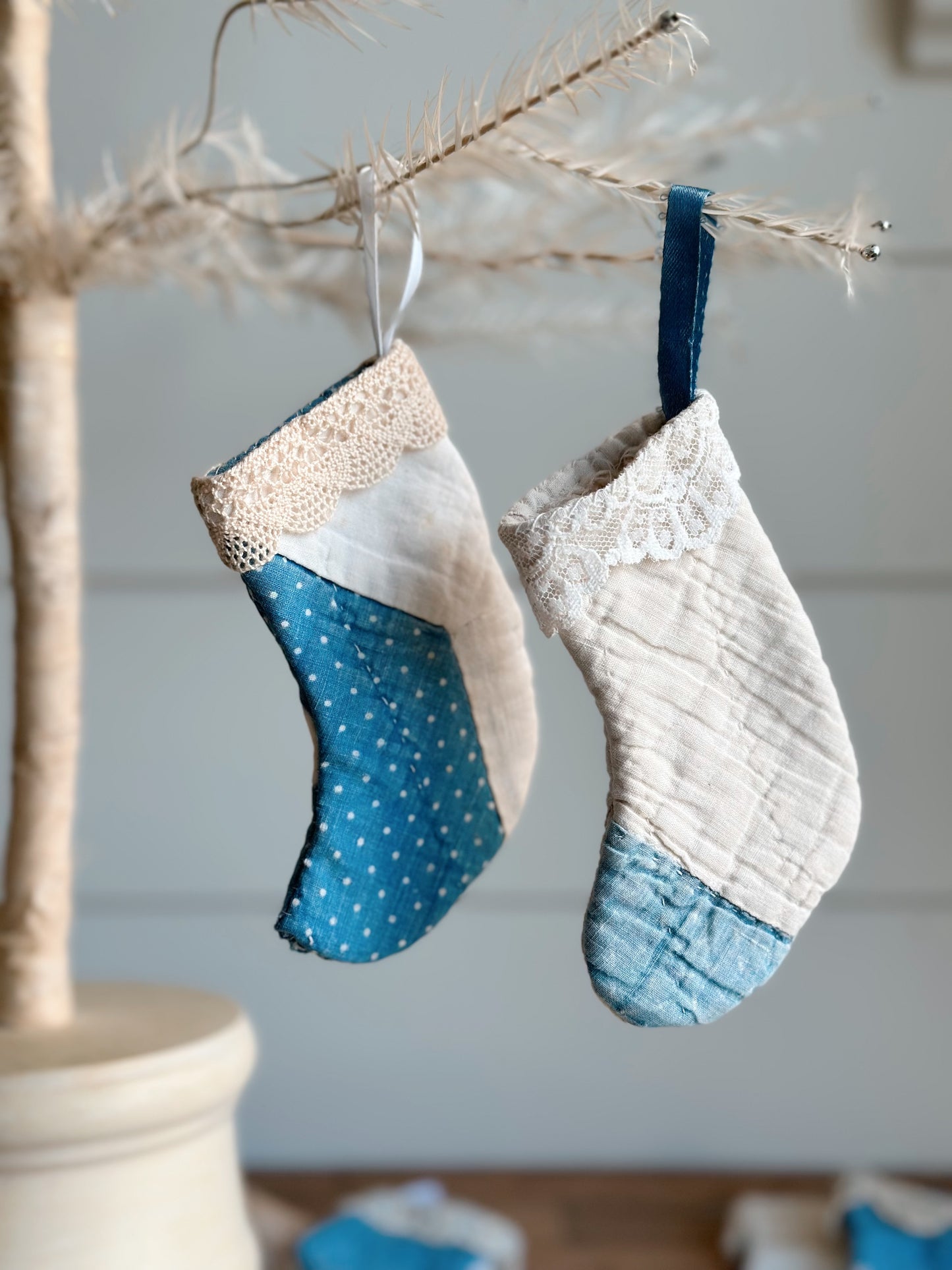 Pair of Petite Vintage Handmade Quilt Stockings