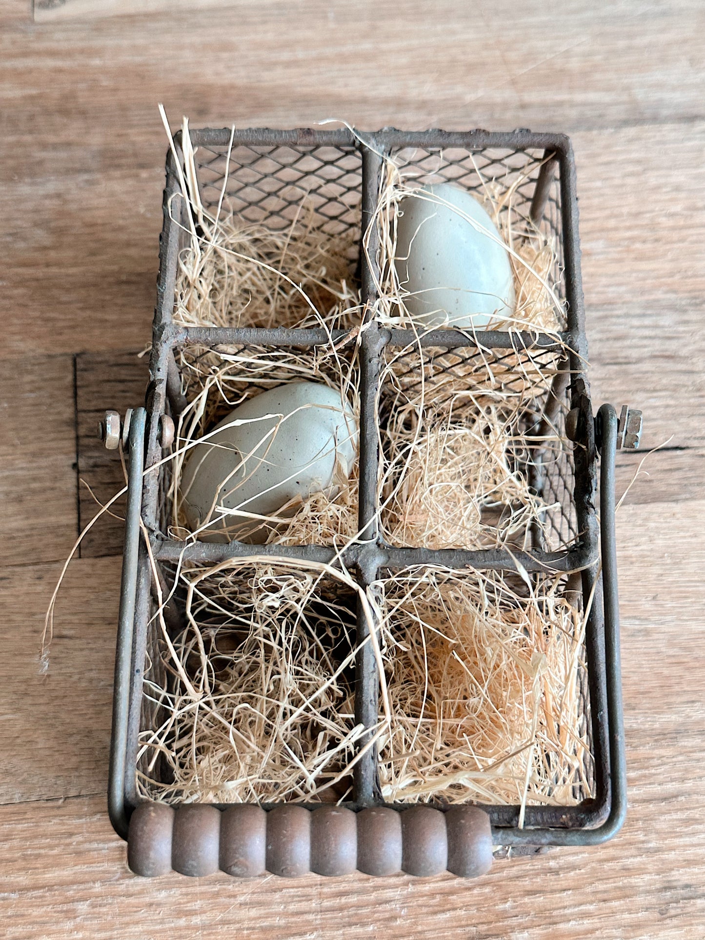 Vintage Metal Wire Carrier & Faux Eggs