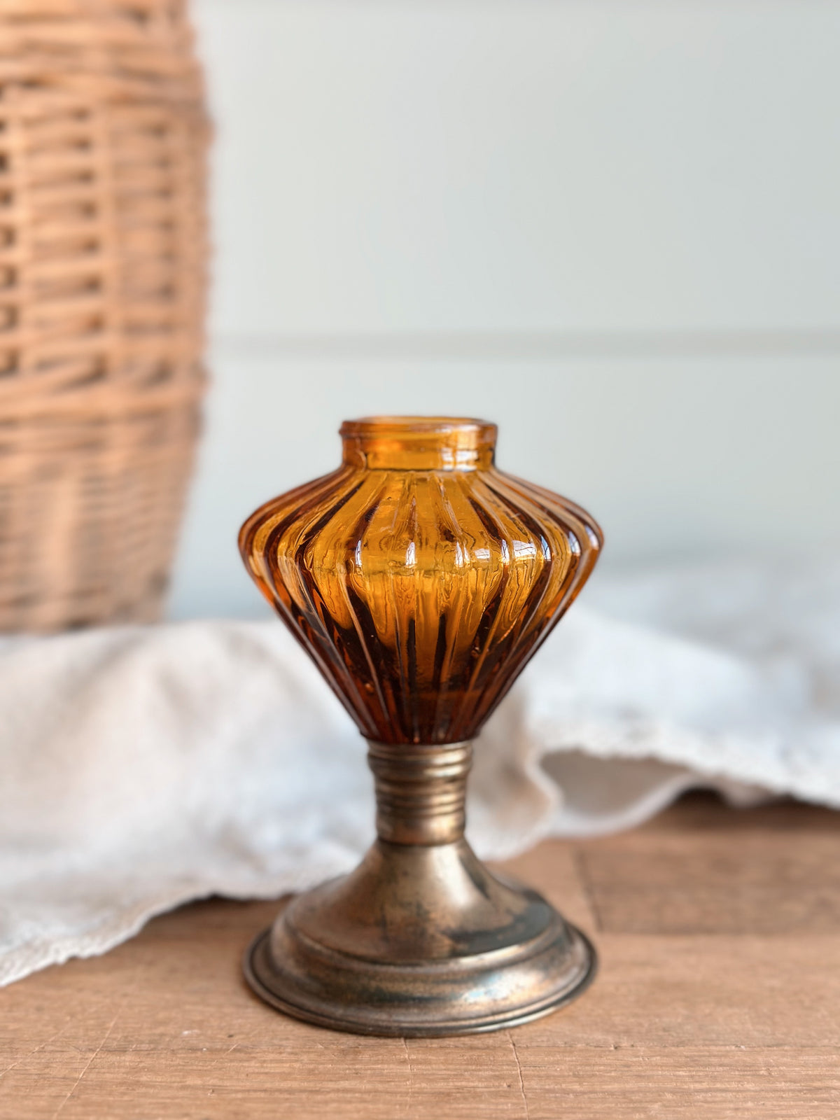 Vintage Amber Glass Oil Lamp Base