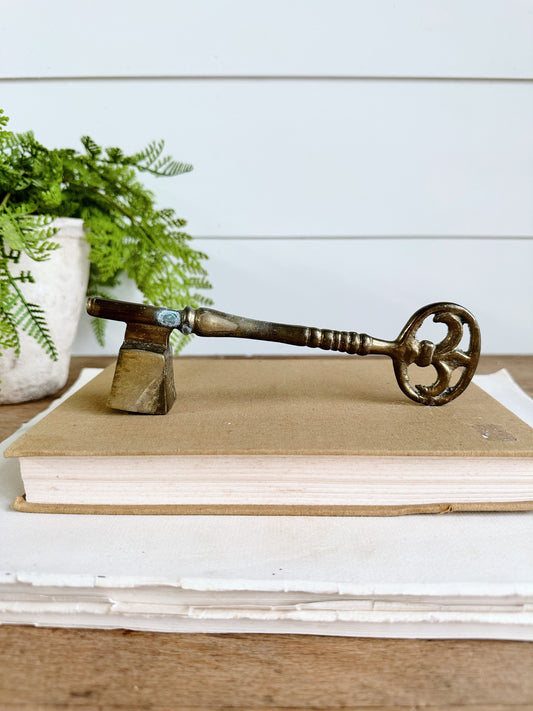 Heavy Vintage Brass Key Shaped Candle Snuffer