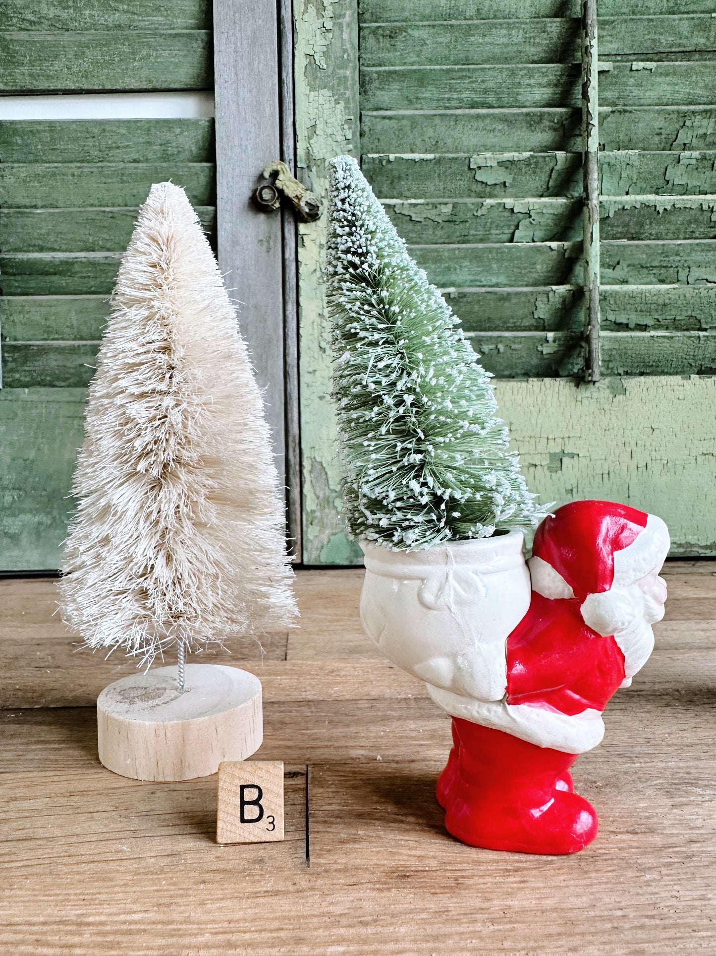 Vintage Hand Painted Santa & Bottlebrush Tree