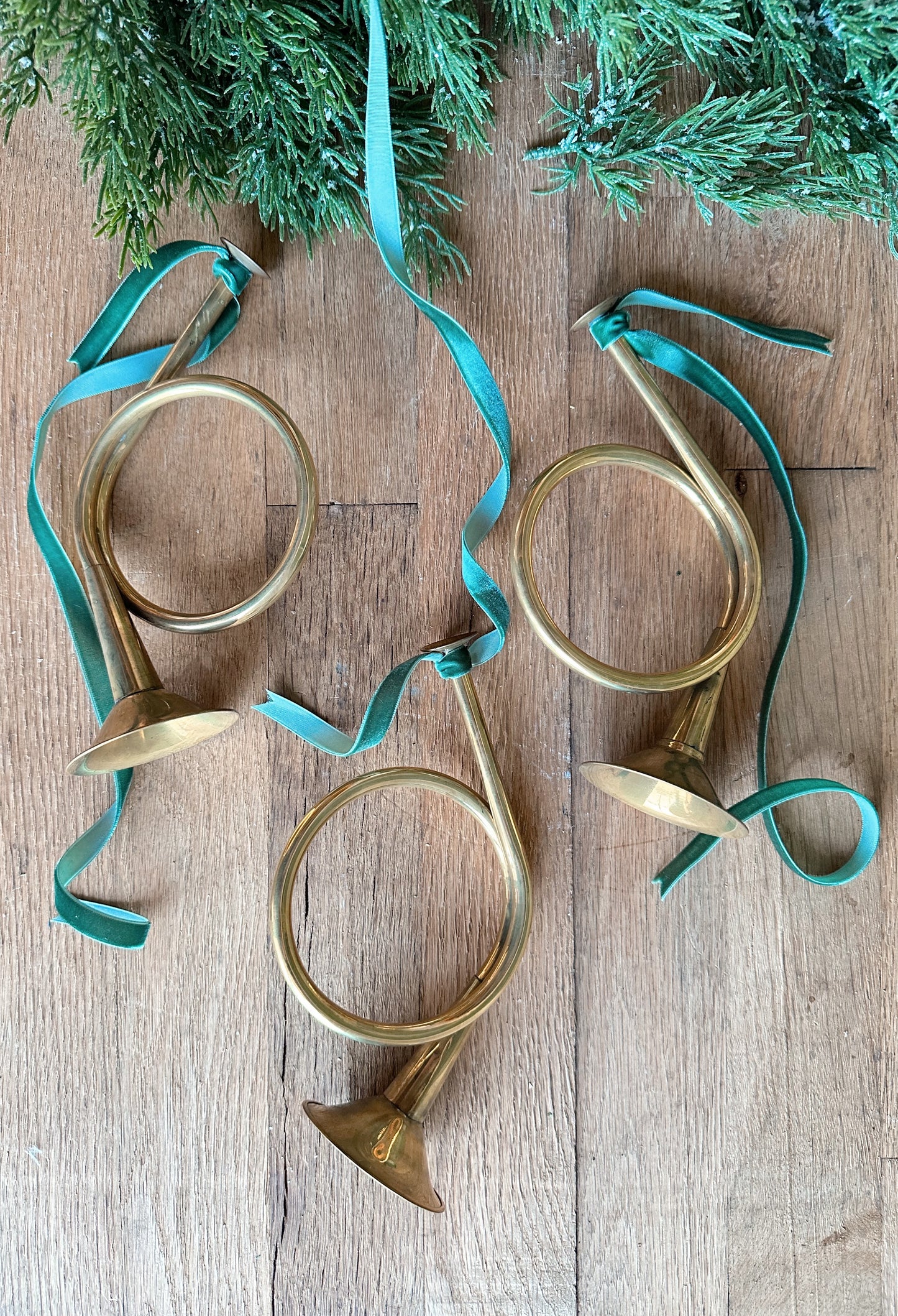 Set of Three Vintage Brass Horn Ornaments