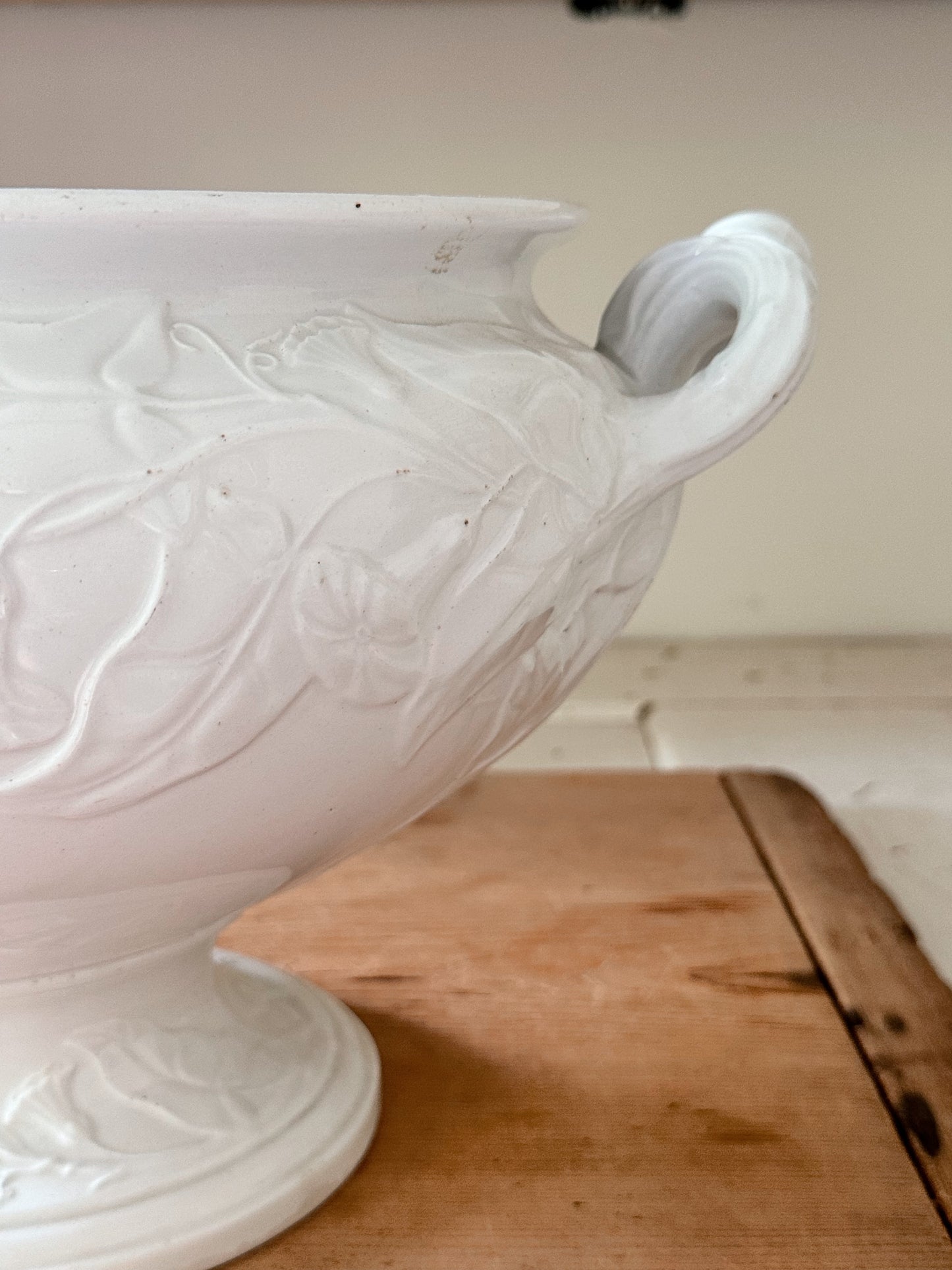 Large 1860s Antique Elsmore & Forster Three Piece Ironstone Tureen, Morning Glory Pattern