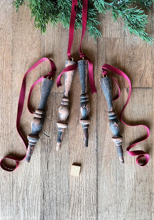 Set of Four Vintage Spindle Ornaments