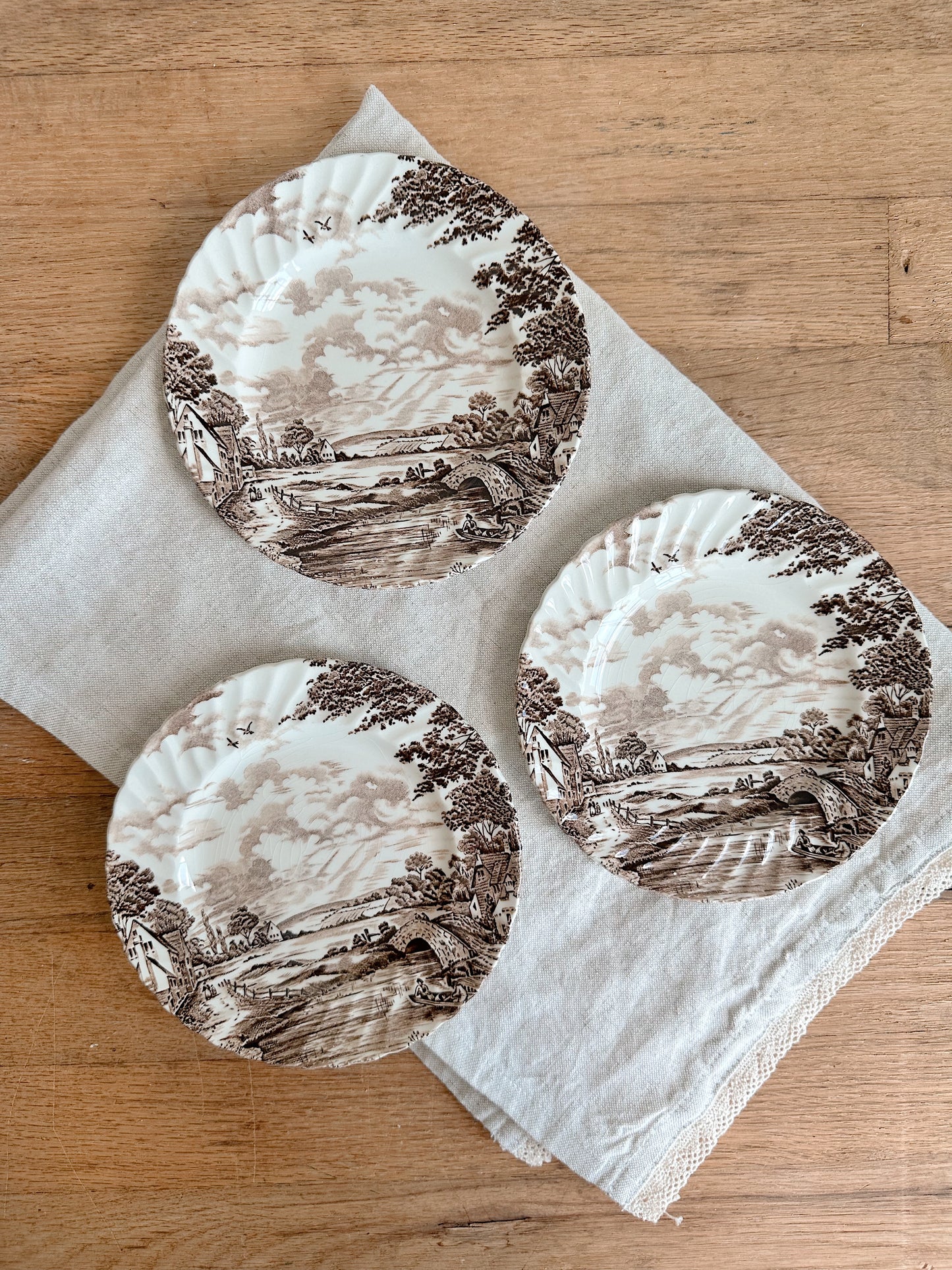 Set of Three Vintage Transferware Dessert Plates
