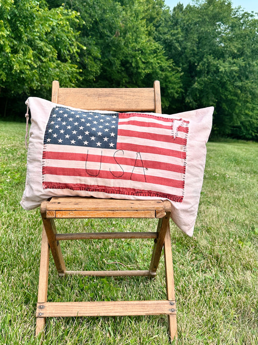Handmade Feed Sack Flag Pillow