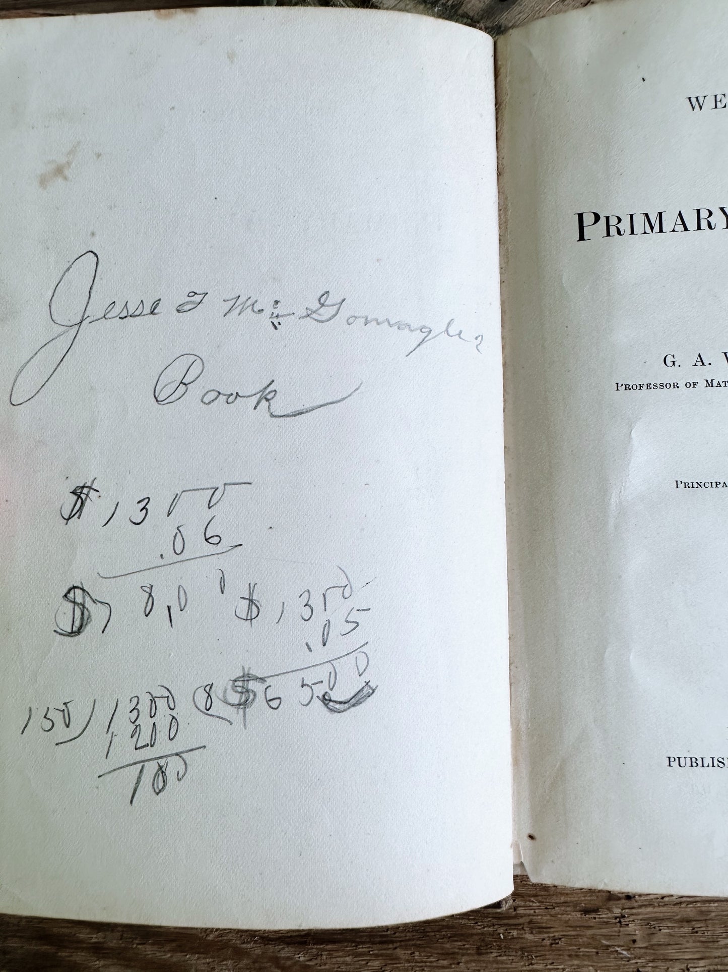 1891 Wentworth’s Antique Primary Arithmetic Book